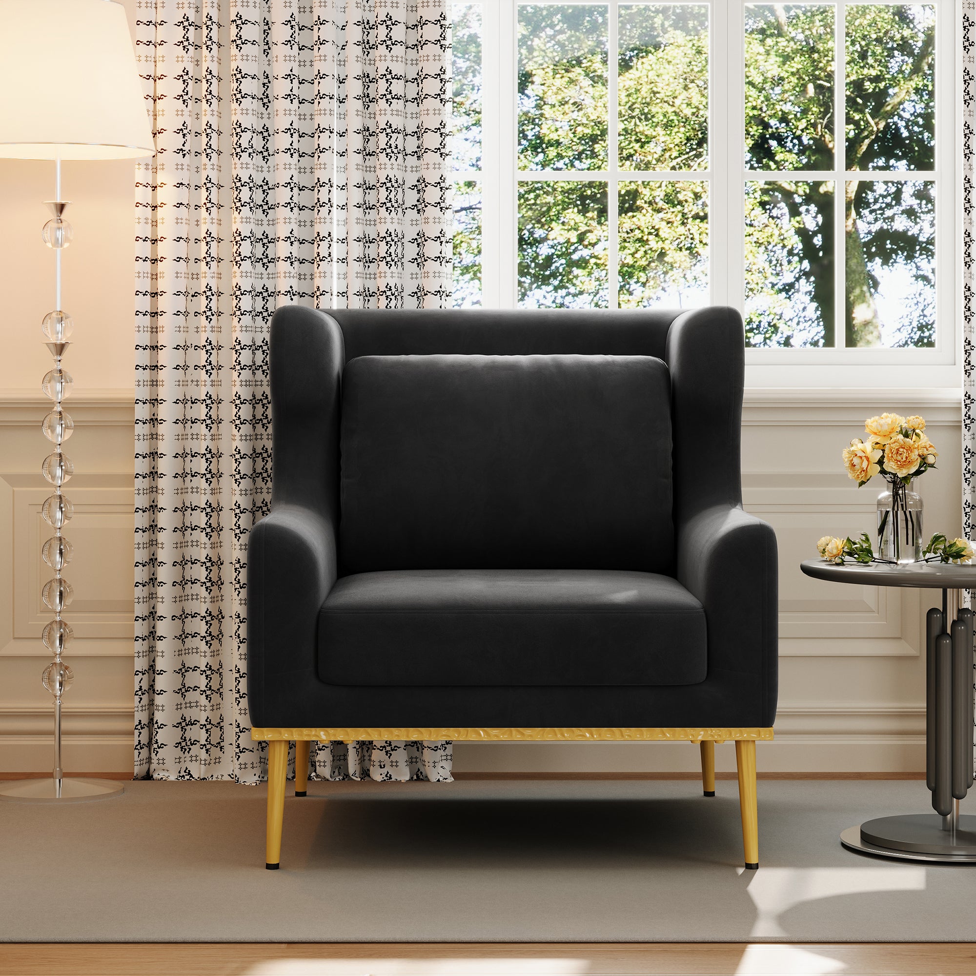 Modern Armchair Velvet Accent Chair Reading Chair Single Sofa Chair for Living Room, Bedroom, or Reading Corner, Beige