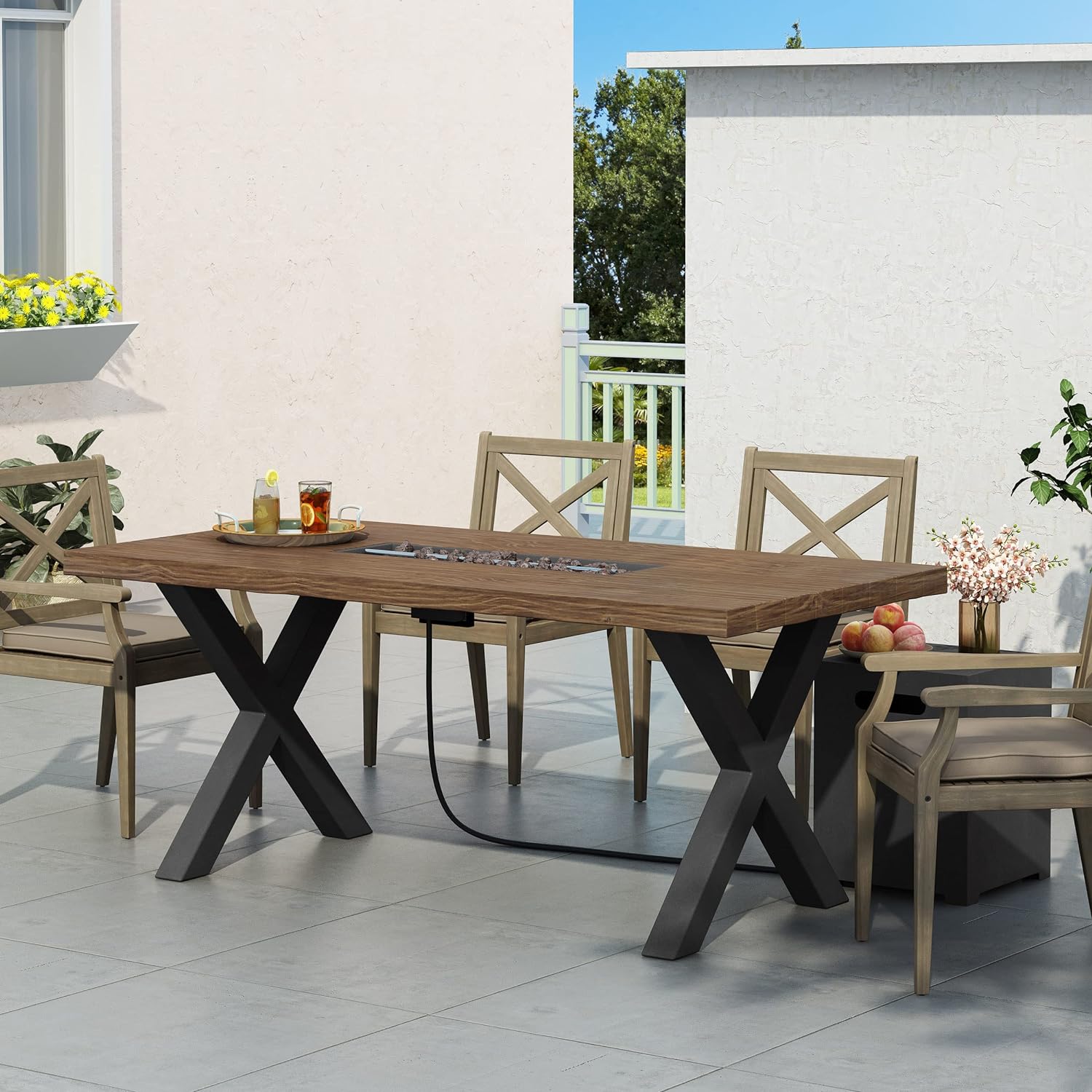 40,000 BTU Outdoor Concrete Fire Pit Table with X-Shaped Iron Legs