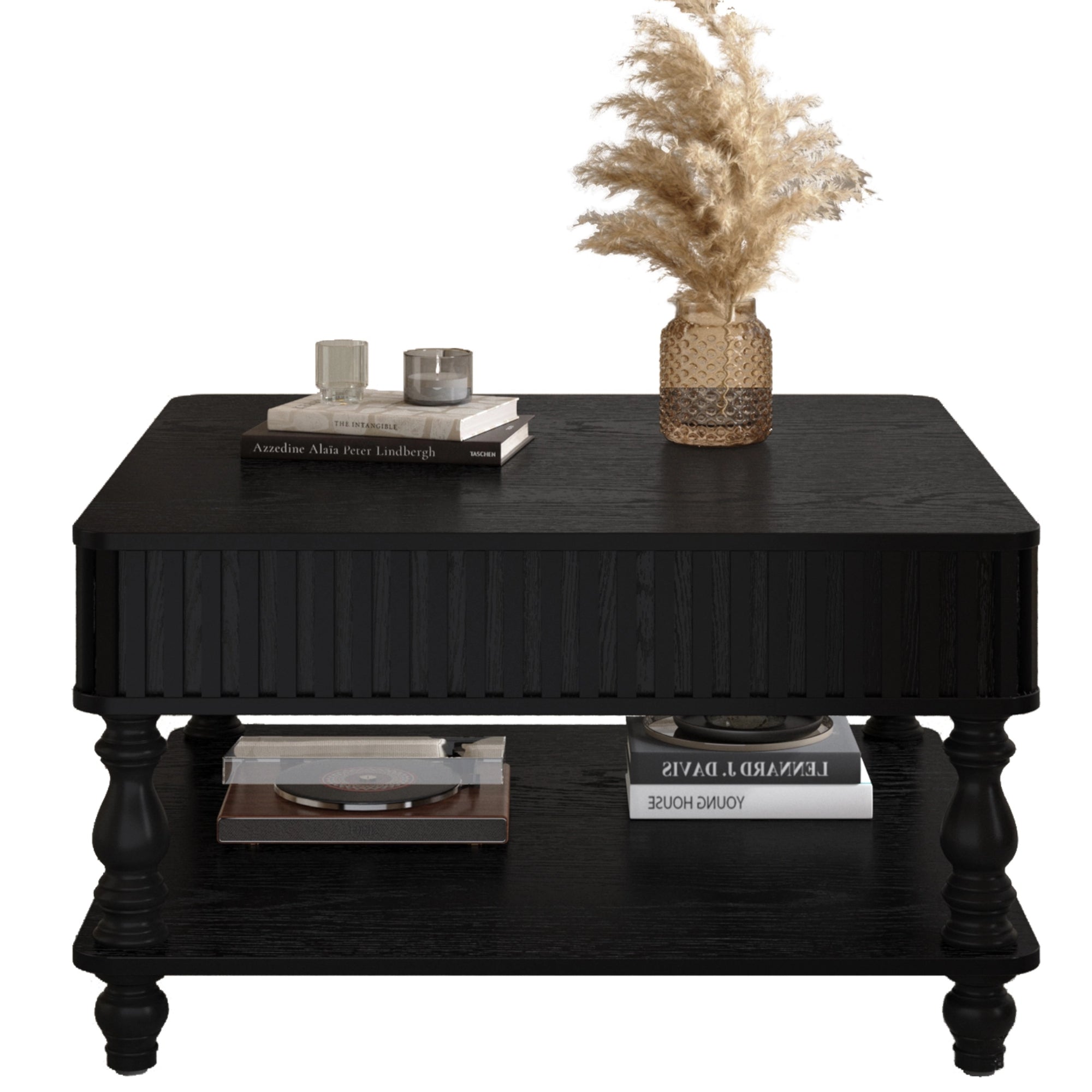 Square Fluted Lift-Top Coffee Table with Hidden & Open Storage