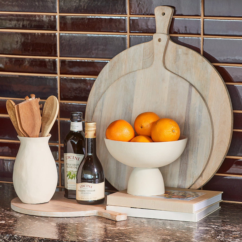 Aluminum Pedestal Bowl in Cream, 10.5 in