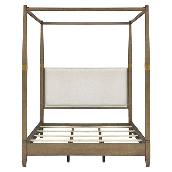 Queen Size Canopy Bed with Upholstered Headboard and Wood Frame