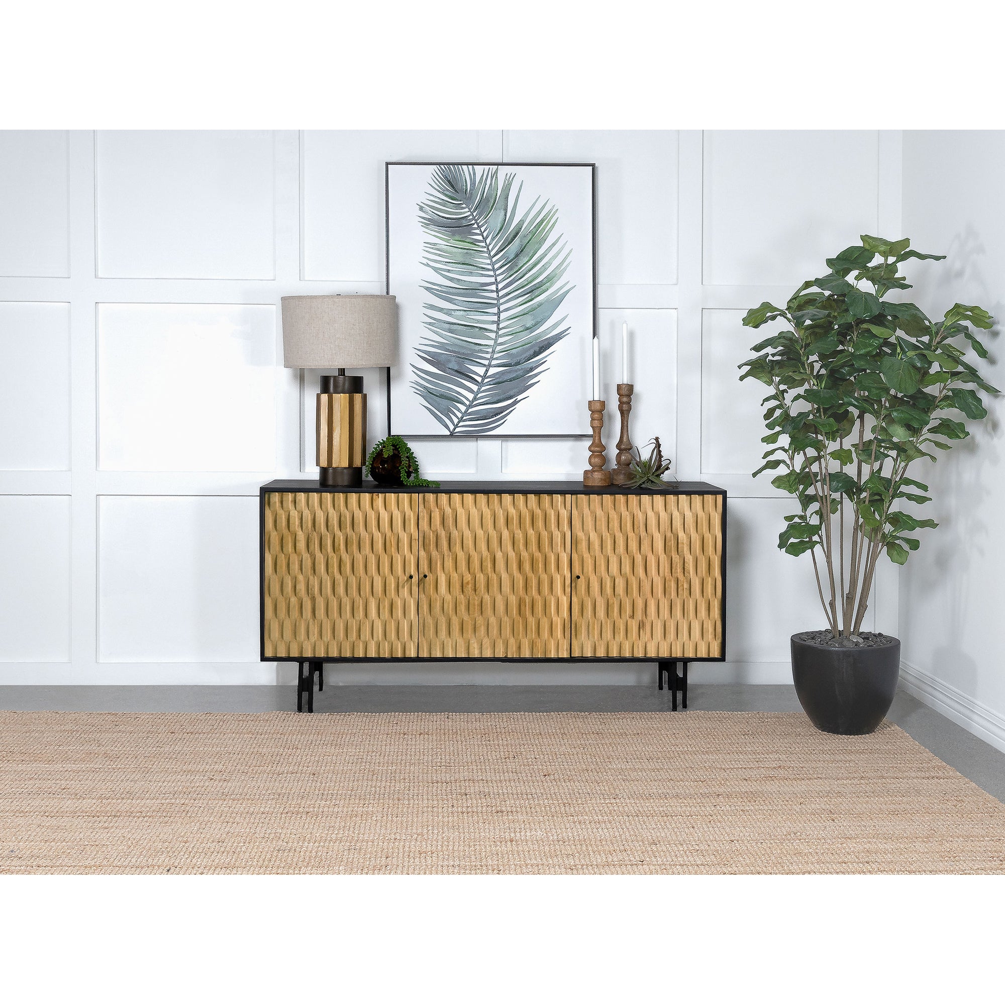Madrid Natural and Black 3-Door Accent Cabinet