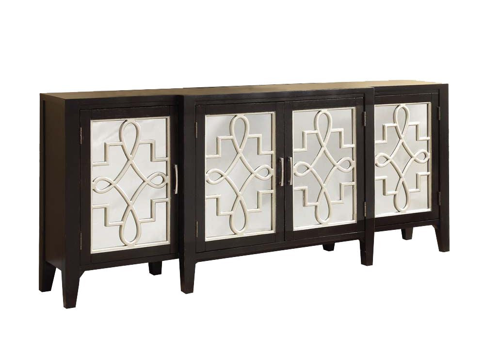 Kacia Antique Finish Console Cabinet with Mirrored Door