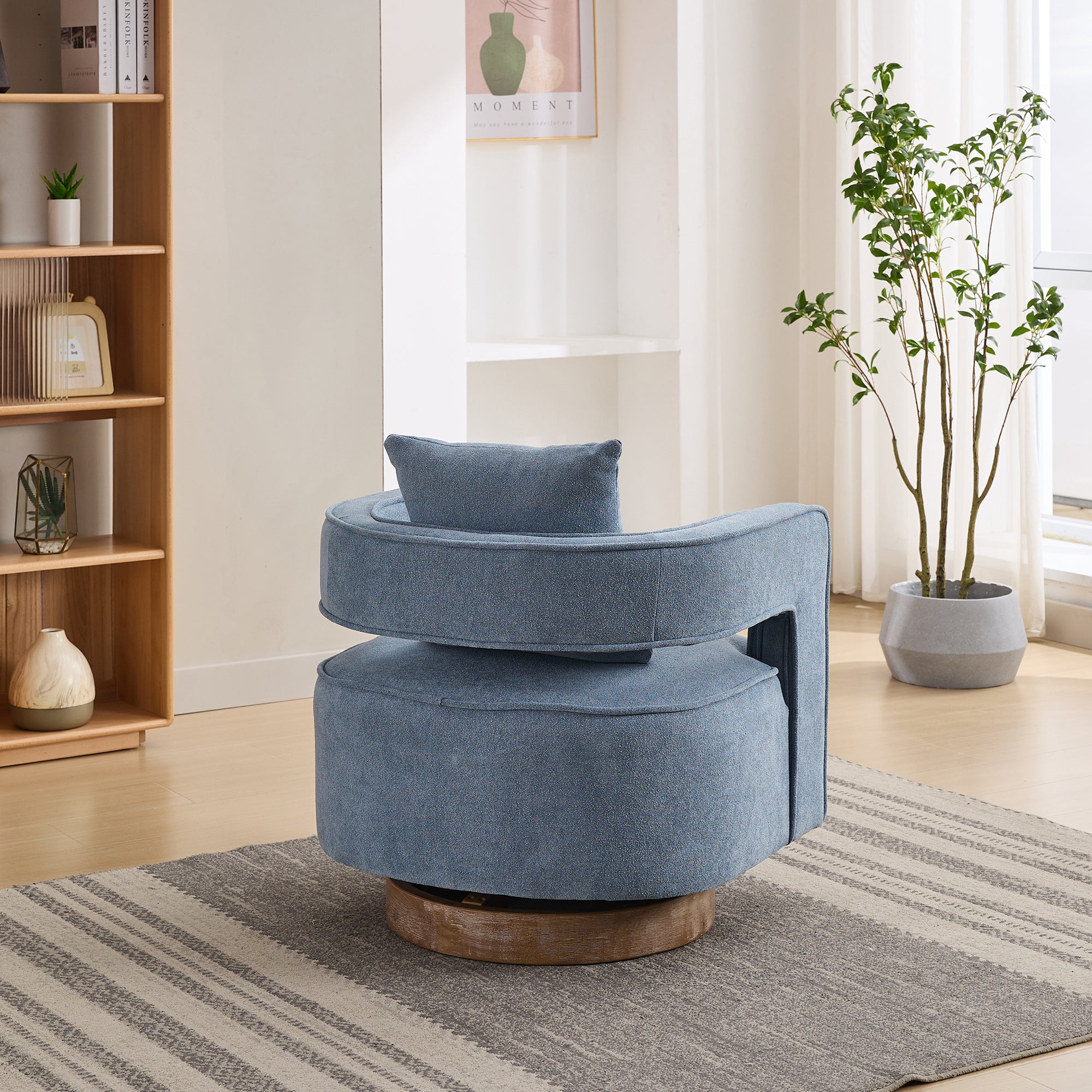 Fernleigh Swivel Accent Open Back Barrel Chair With Weathered Base