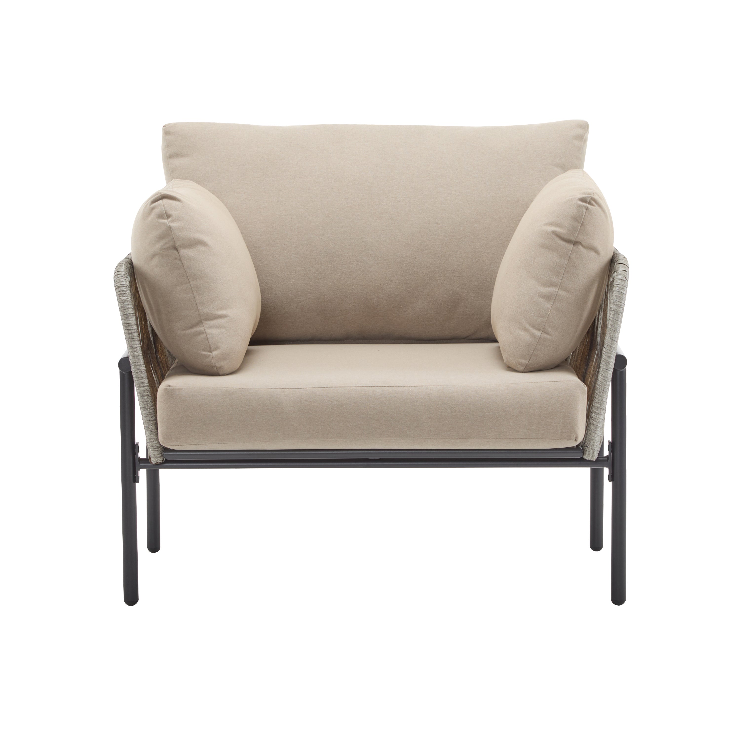 Brisa Outdoor Modern Iron Lounge Chair with Rope Weave