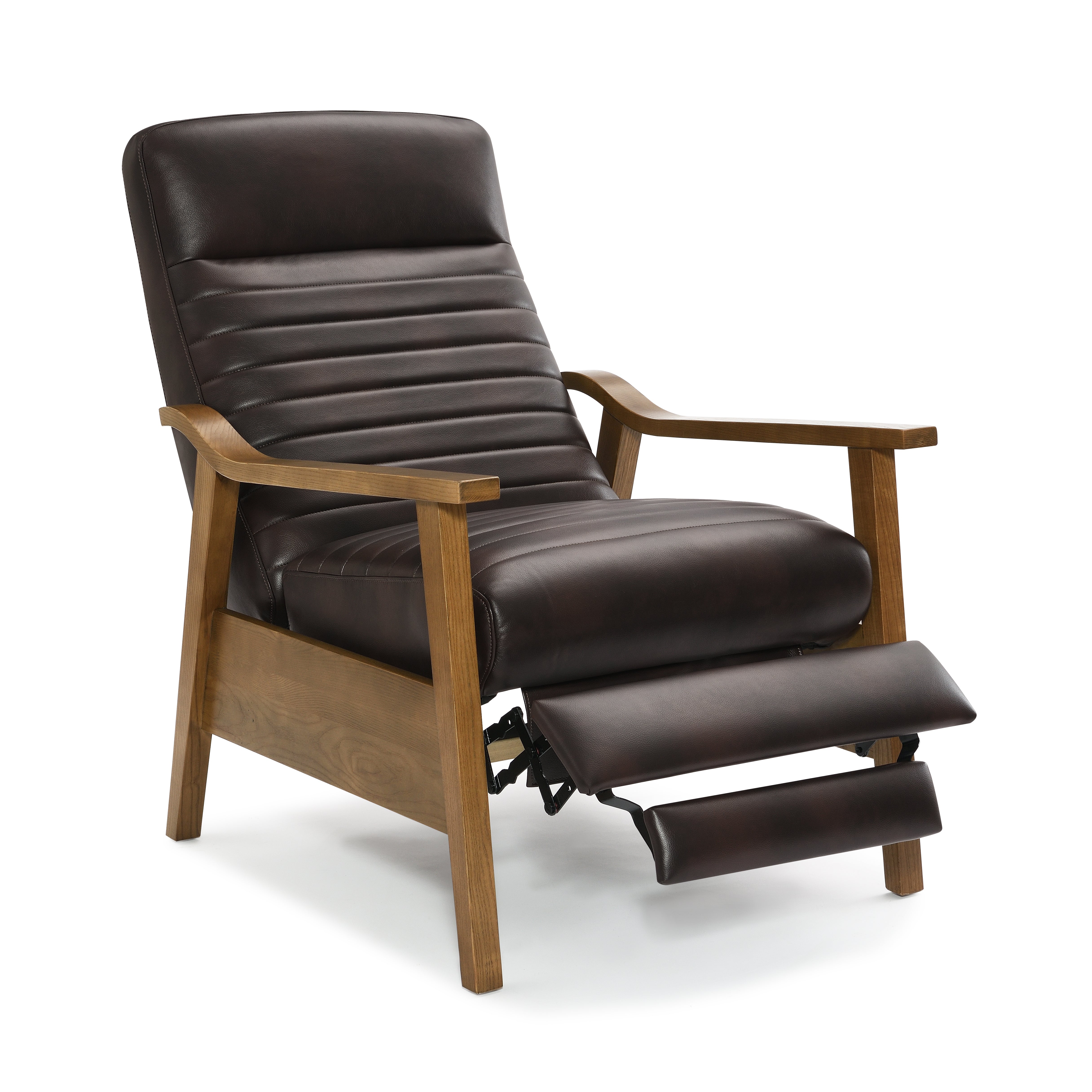Asher Faux Leather Push Back Recliner with Wooden Arms