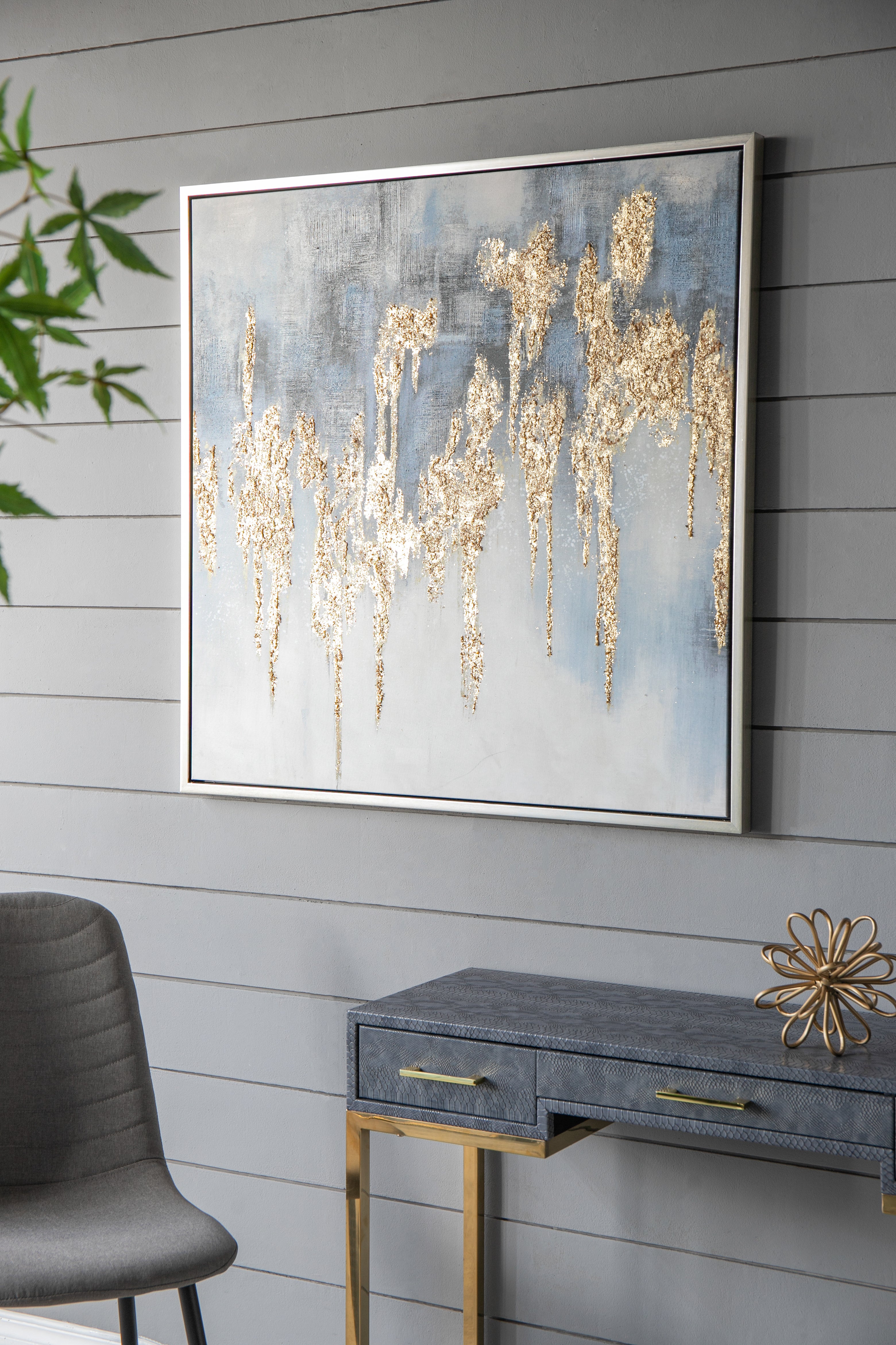39.5" x 39.5" Wall Art with Striking Gold Accents