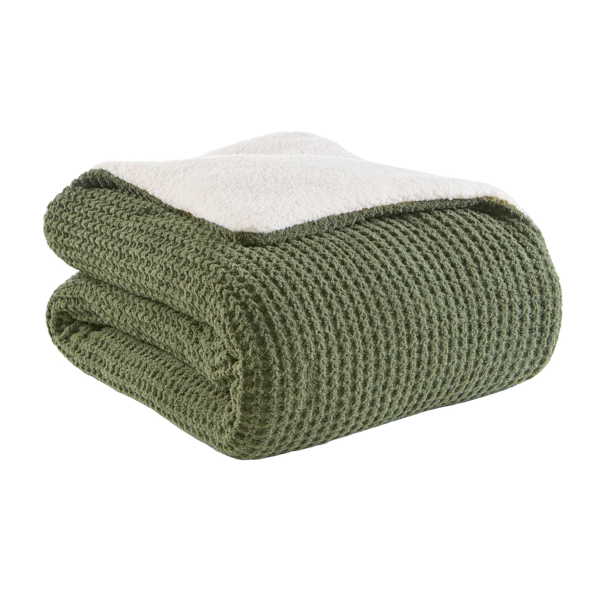 2 Piece Olive Waffle Knit Chenille Comforter Set