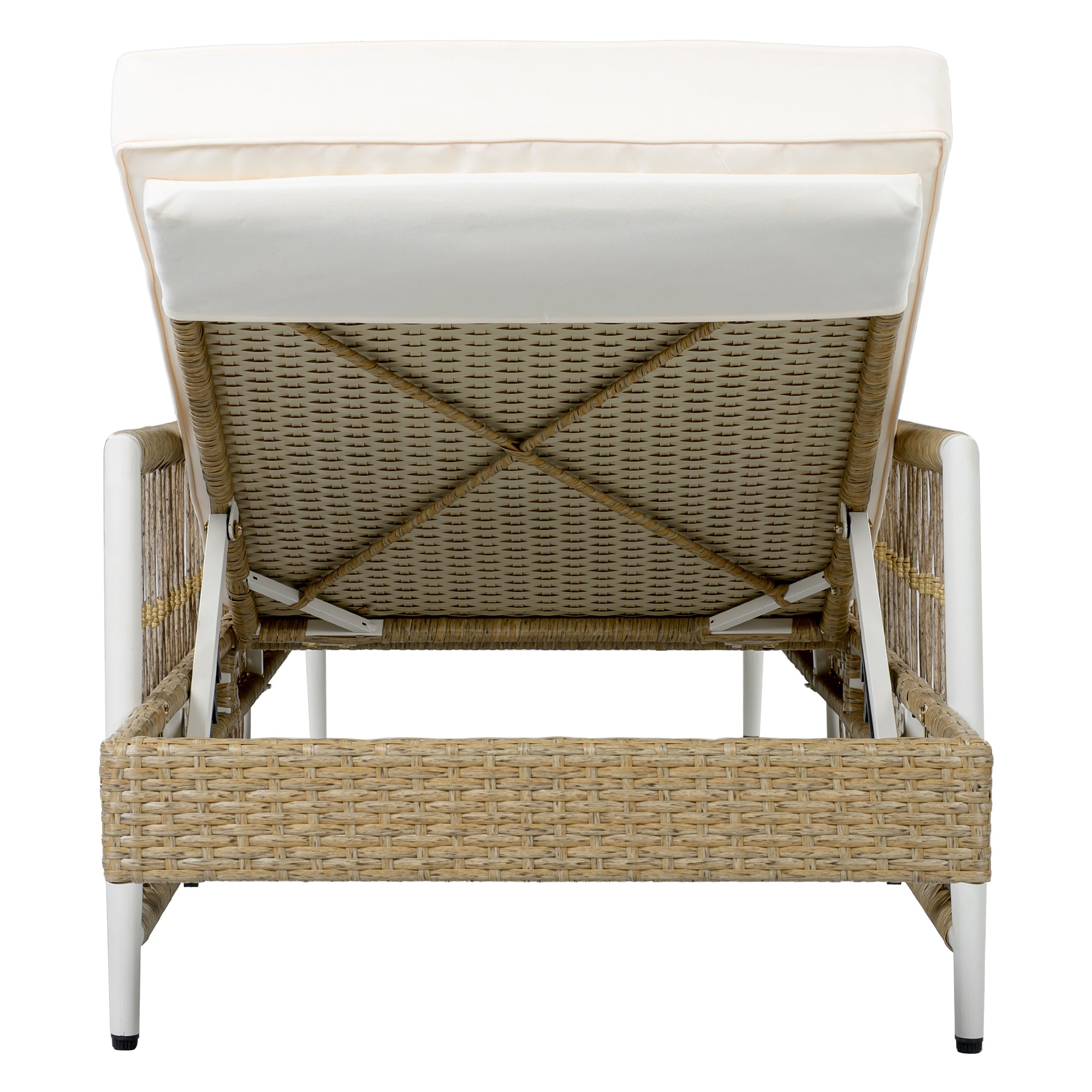 Outdoor All-Weather PE Rattan Chaise Lounge with 6 Gear Adjustable Recliner, Arms and Cushion