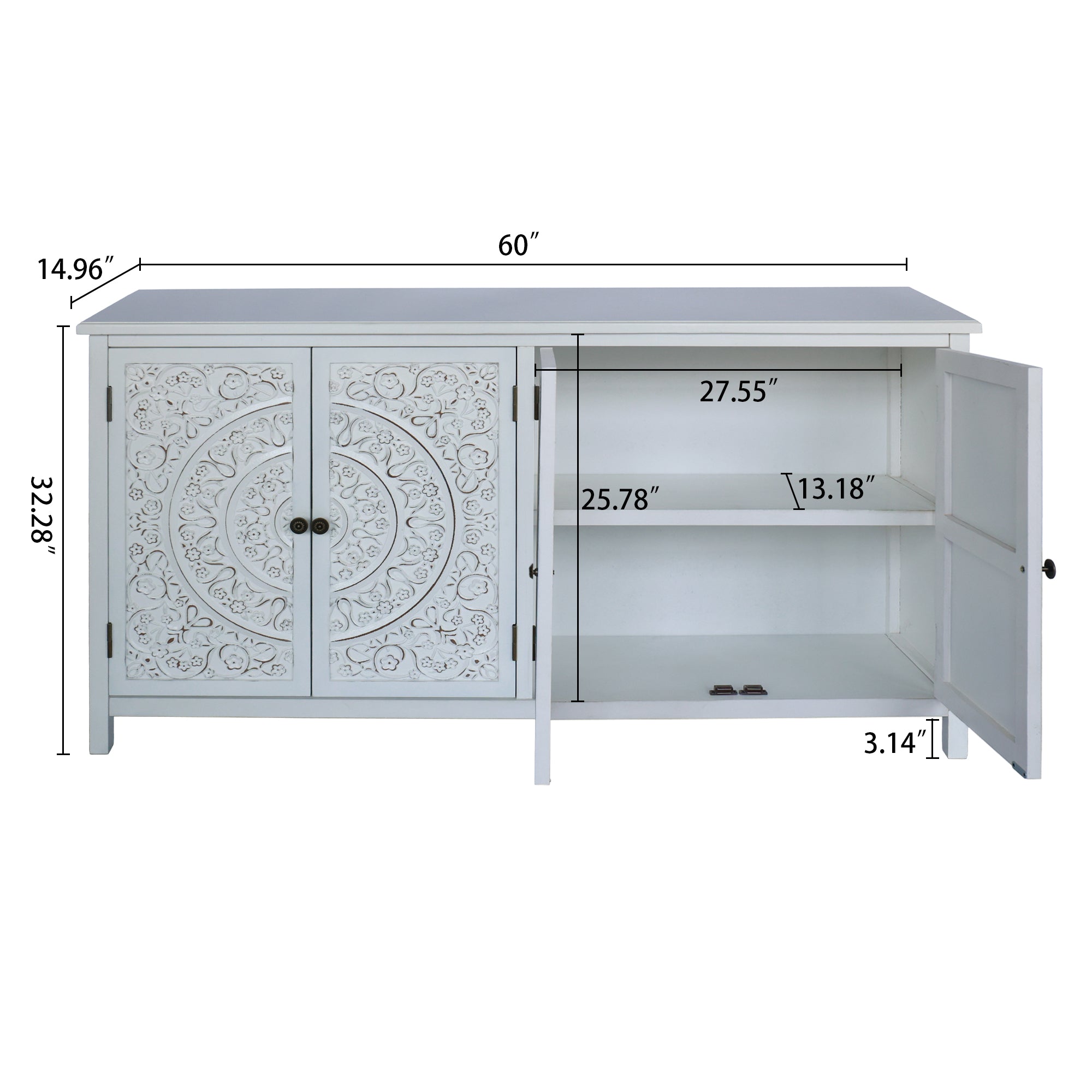 Rali 60" White Accent Cabinet with 4 Doors