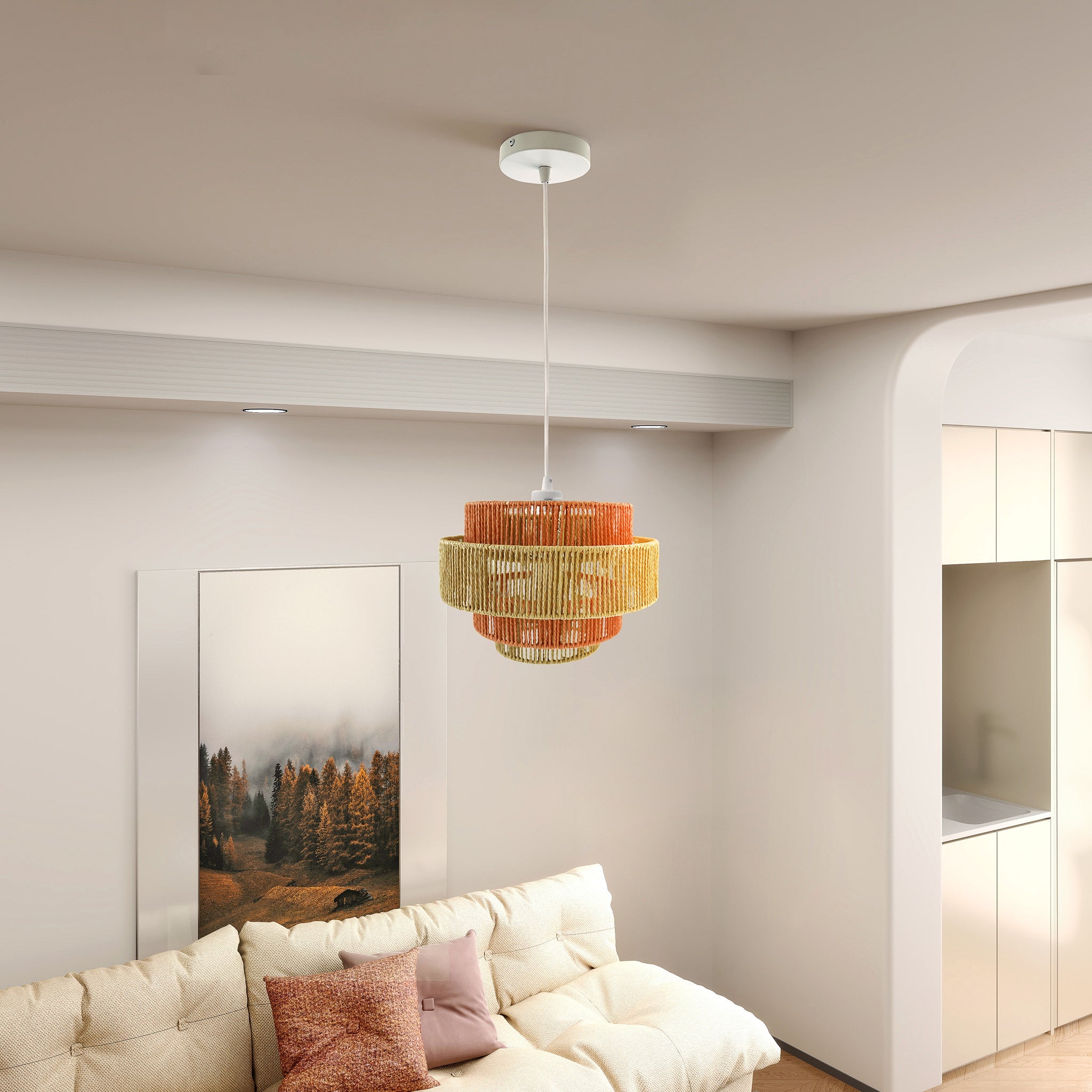 Dorset Pendant Lamp in White and Natural/Terracotta