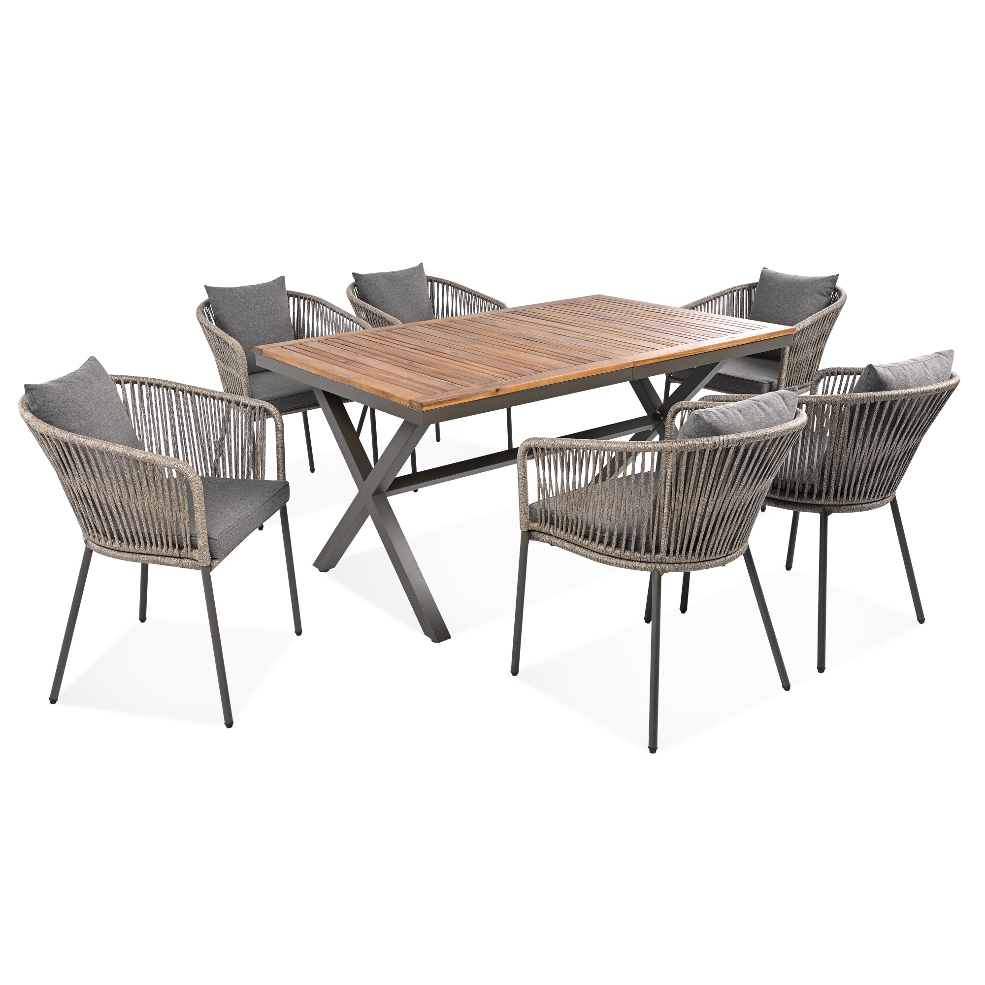 Exalted 7-Piece Outdoor Dining Set with Curved Back Chair and Rectangle Table