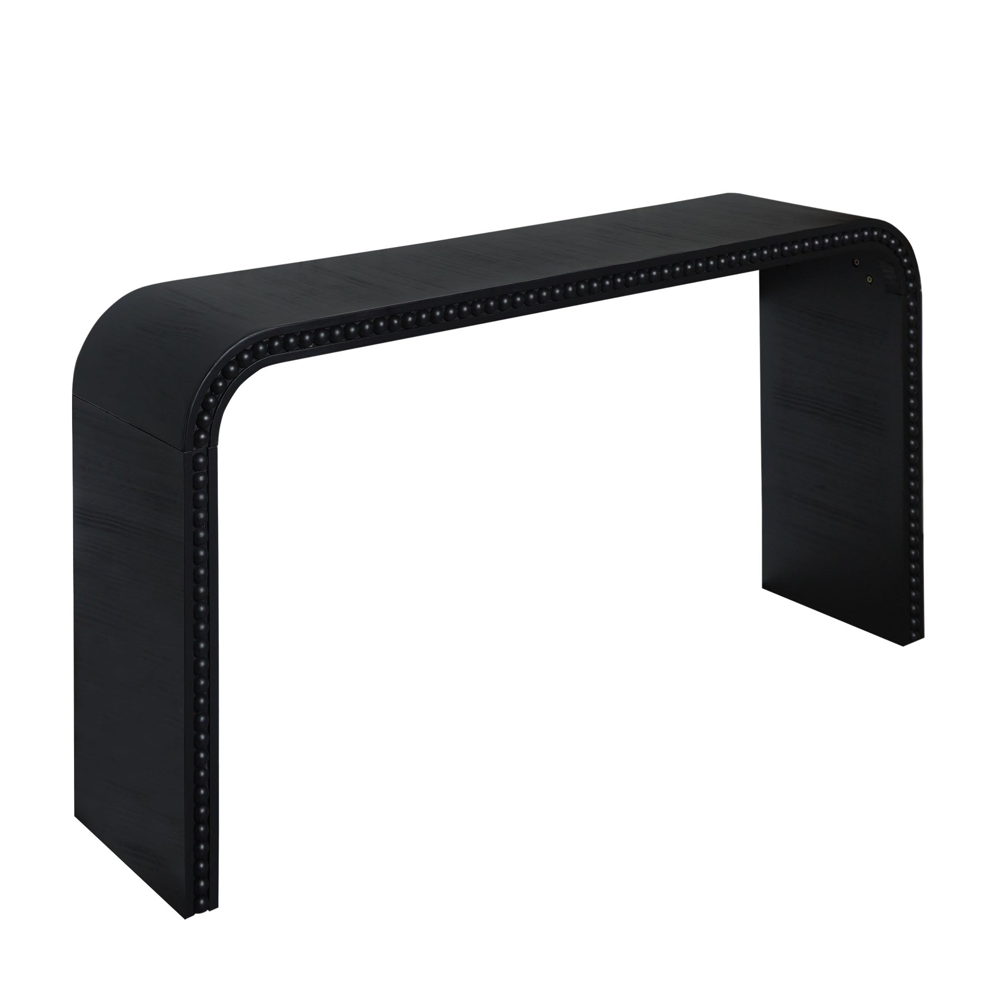 Curved Waterfall-Style Wood Beaded Console Table