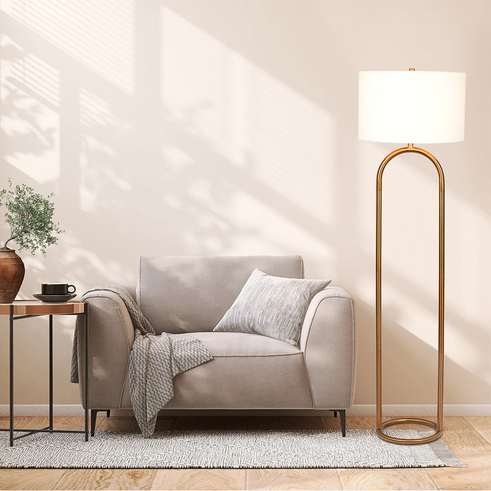 Floor Lamp with Large Drum Shade and Ring Base