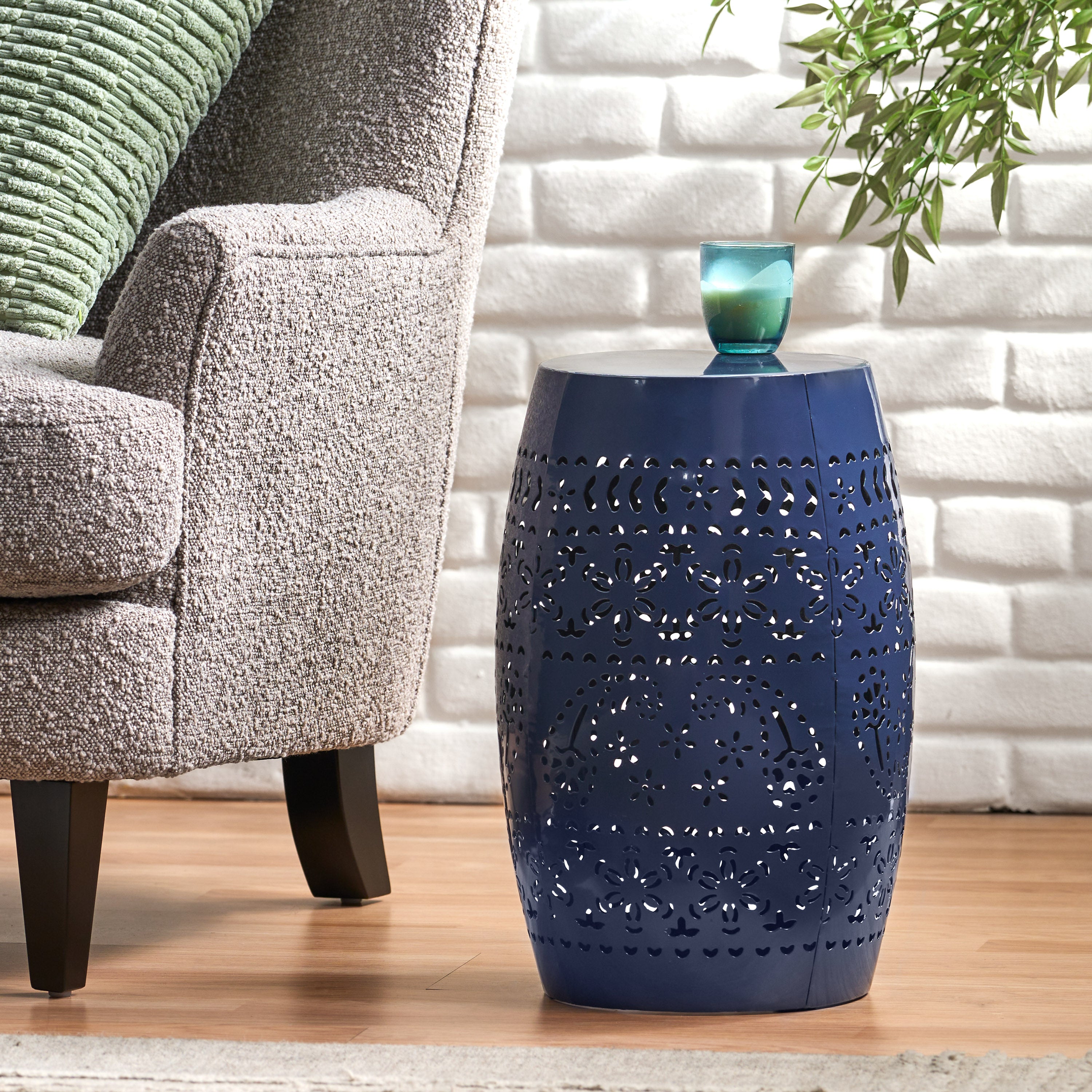 Ruby Outdoor Metal Lace Cutout Accent Table