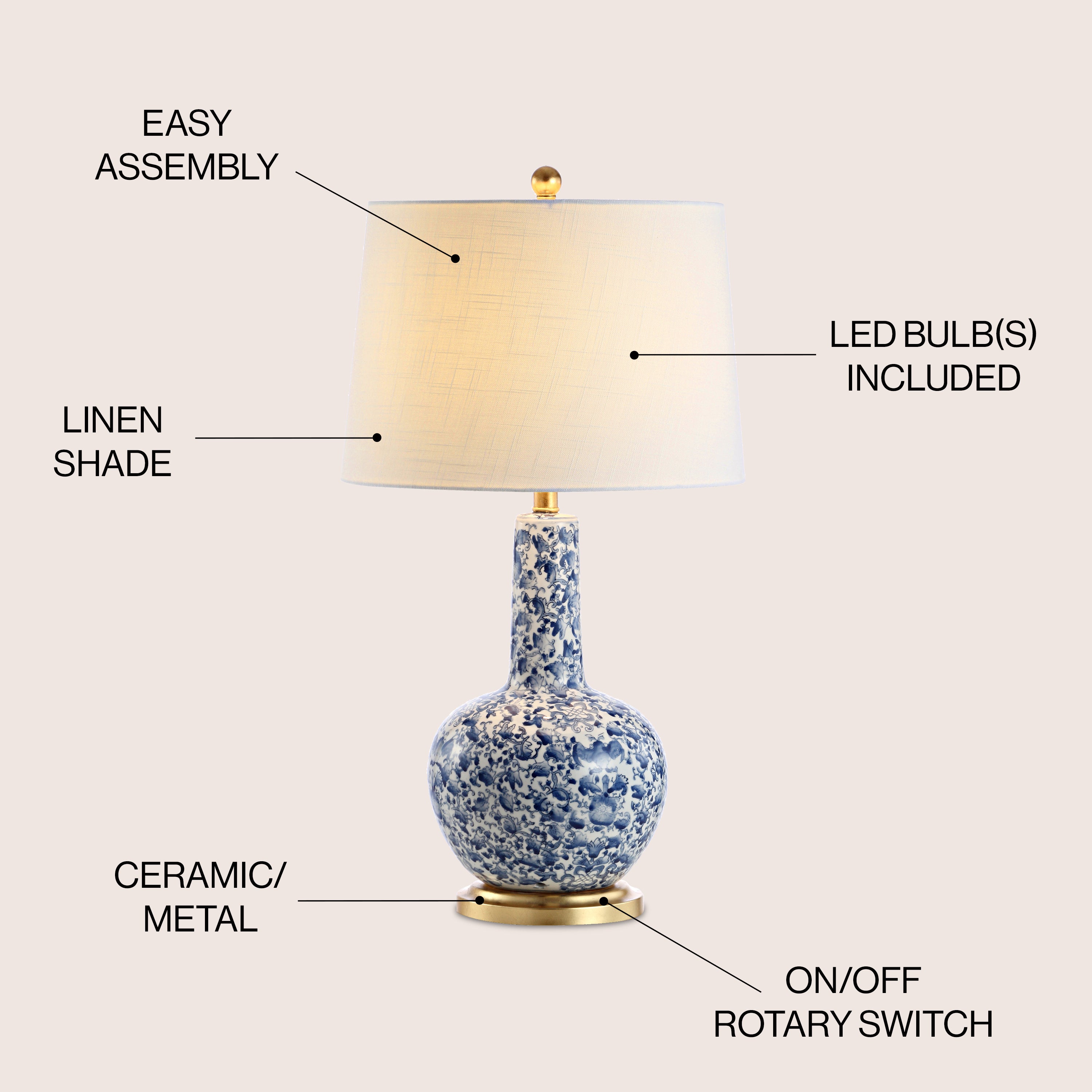 Chinois Ceramic/Iron Classic Cottage LED Table Lamp