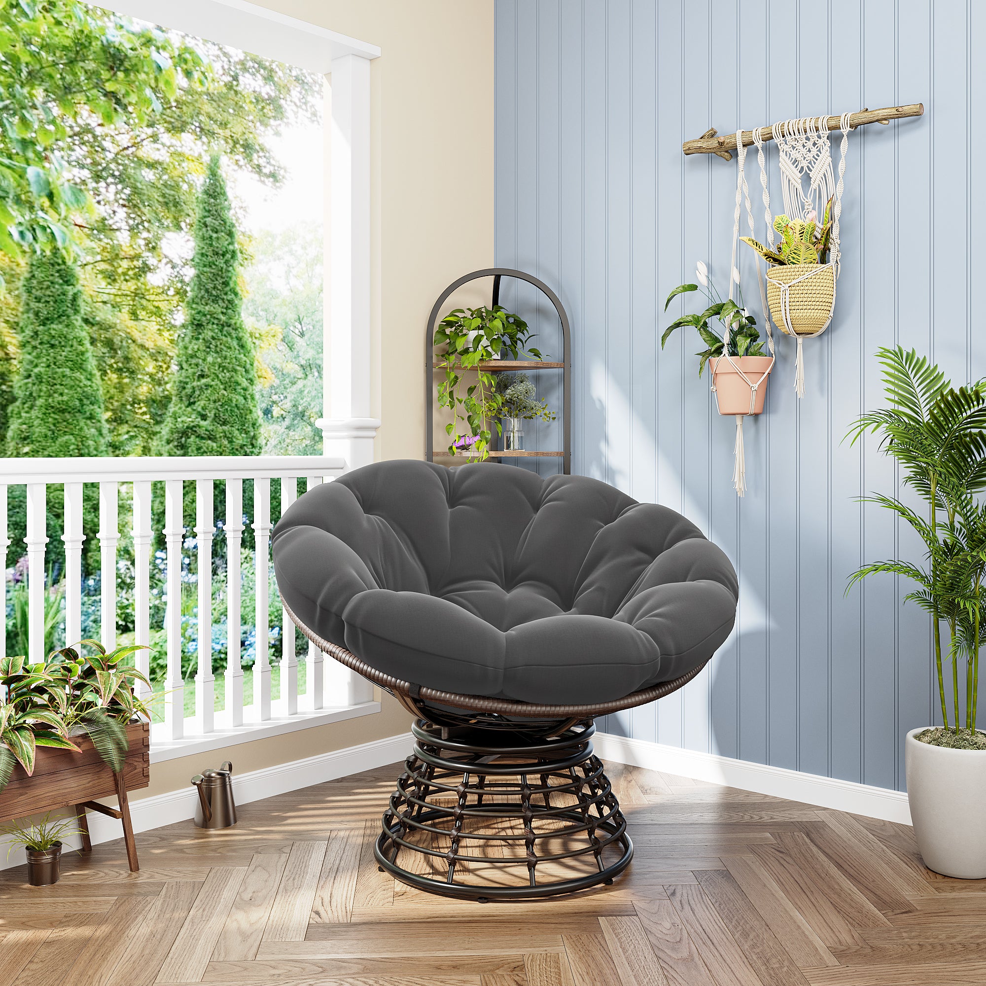 The Original Papasan™ 360° Swivel Indoor Outdoor Wicker Papasan Chair with Soft Thick Cushion