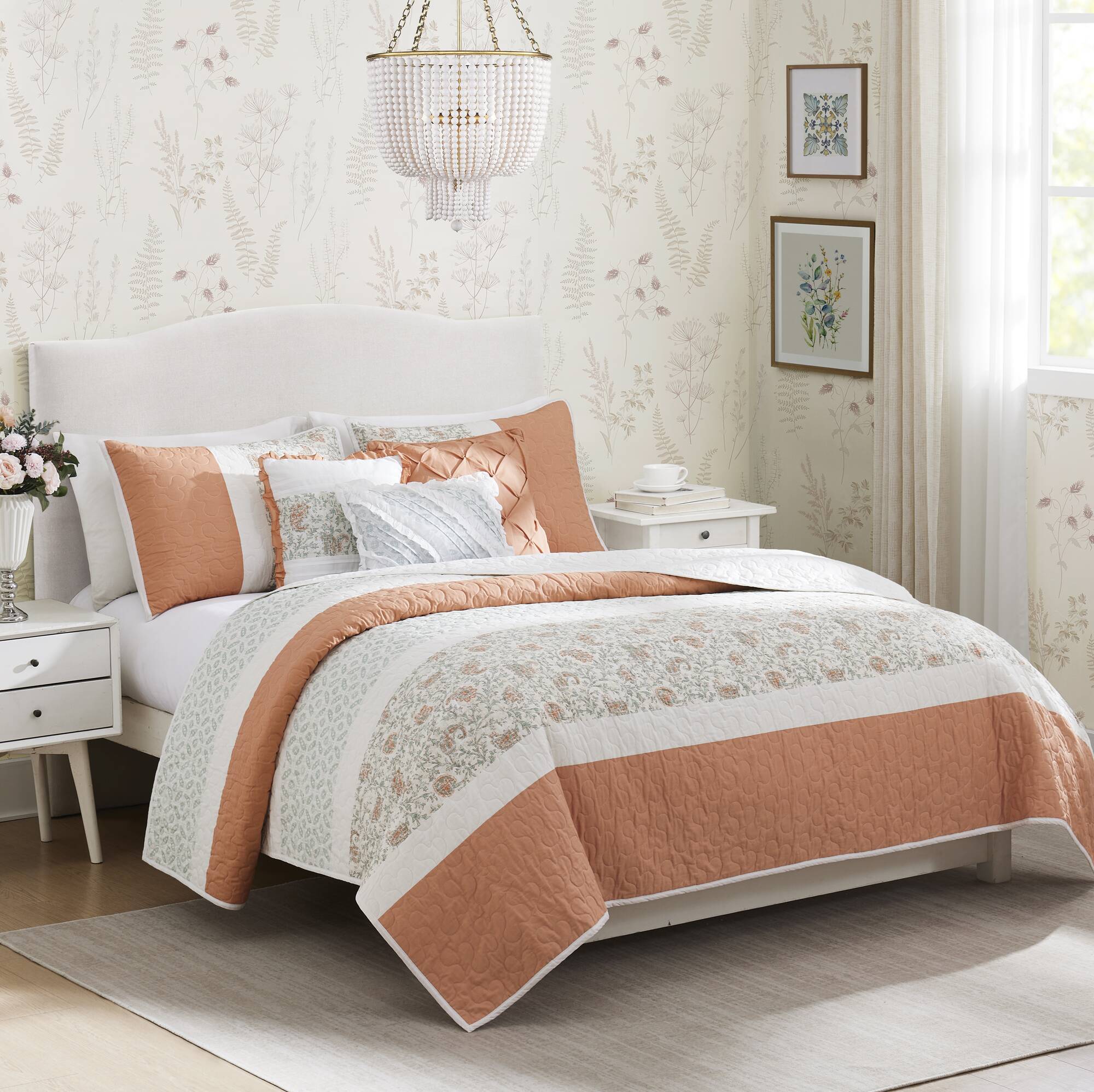 Dawn 6-Piece Cotton Percale Quilt Set with Throw Pillows