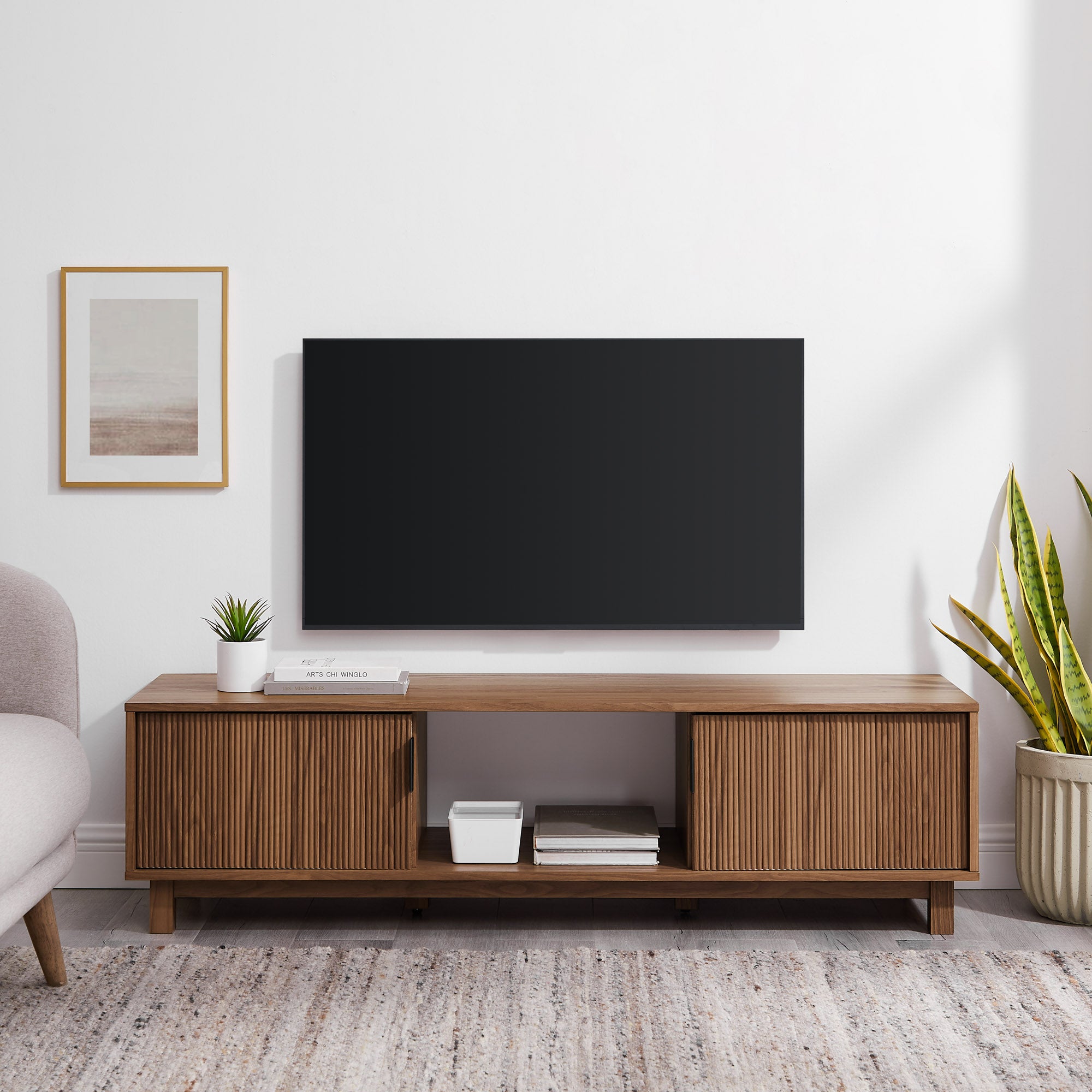 Vibrato Fluted-Door TV Stand with Open Shelf