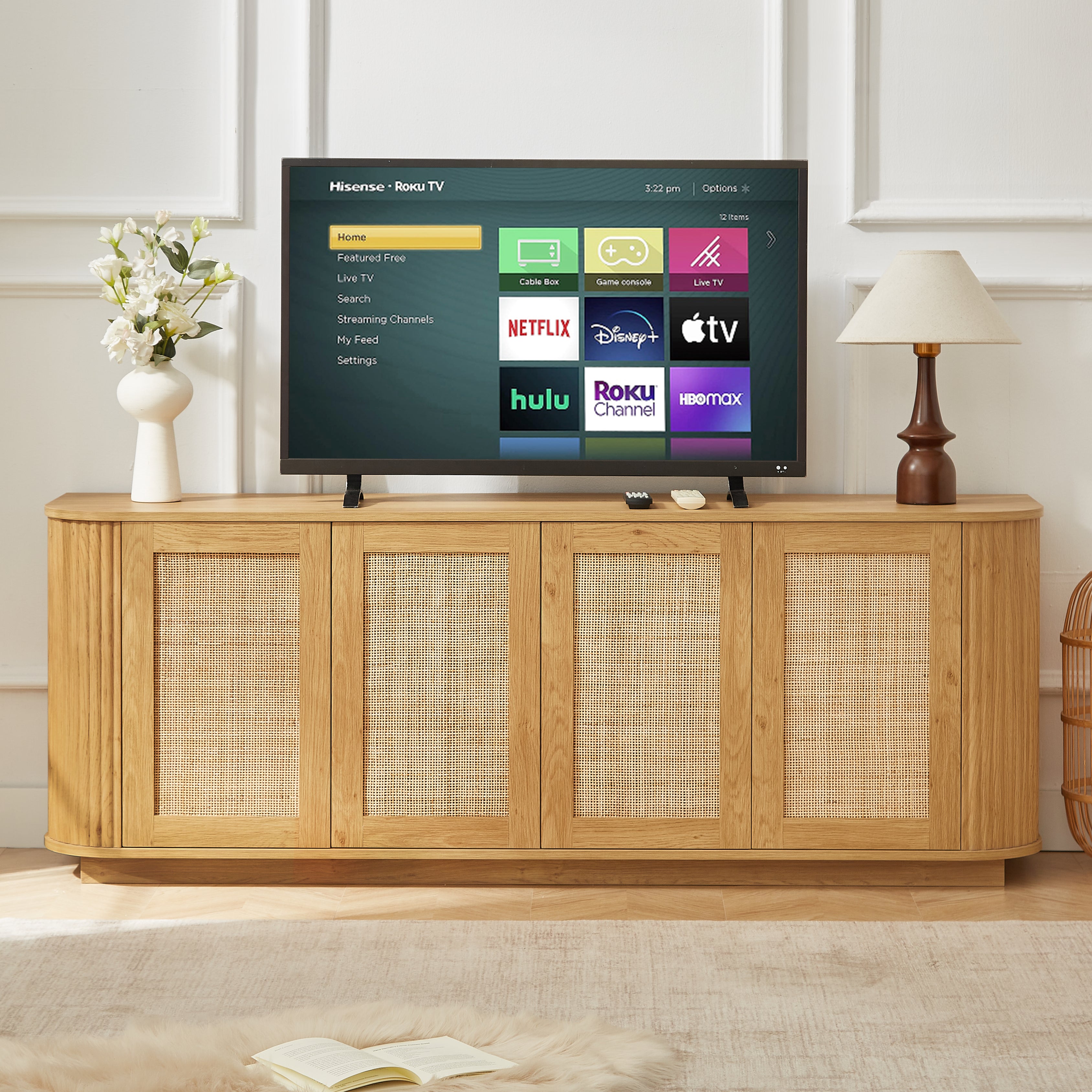 Rattan Cane Door Sideboard Storage Cabinet