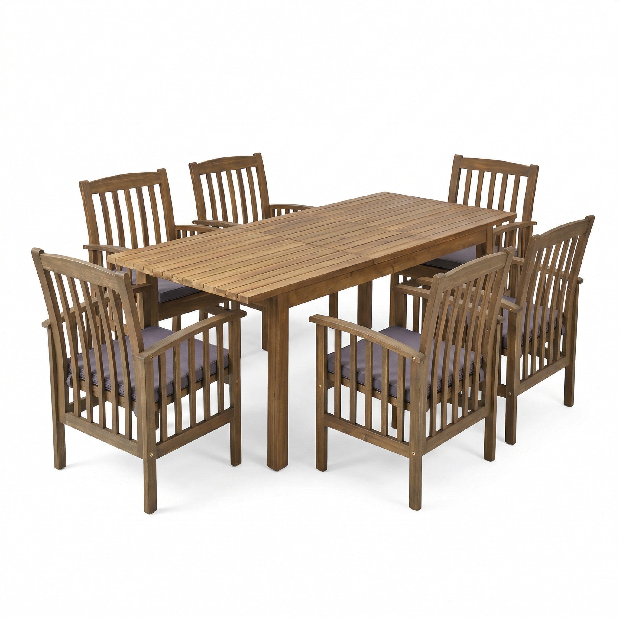 7 Pieces Acacia Wood Outdoor Dining Set s,Modern 6 Chairs  1 Large Table,Dining Furniture Set for Lawn, Backyard, Garden Deck,Poolside,Dark Grey