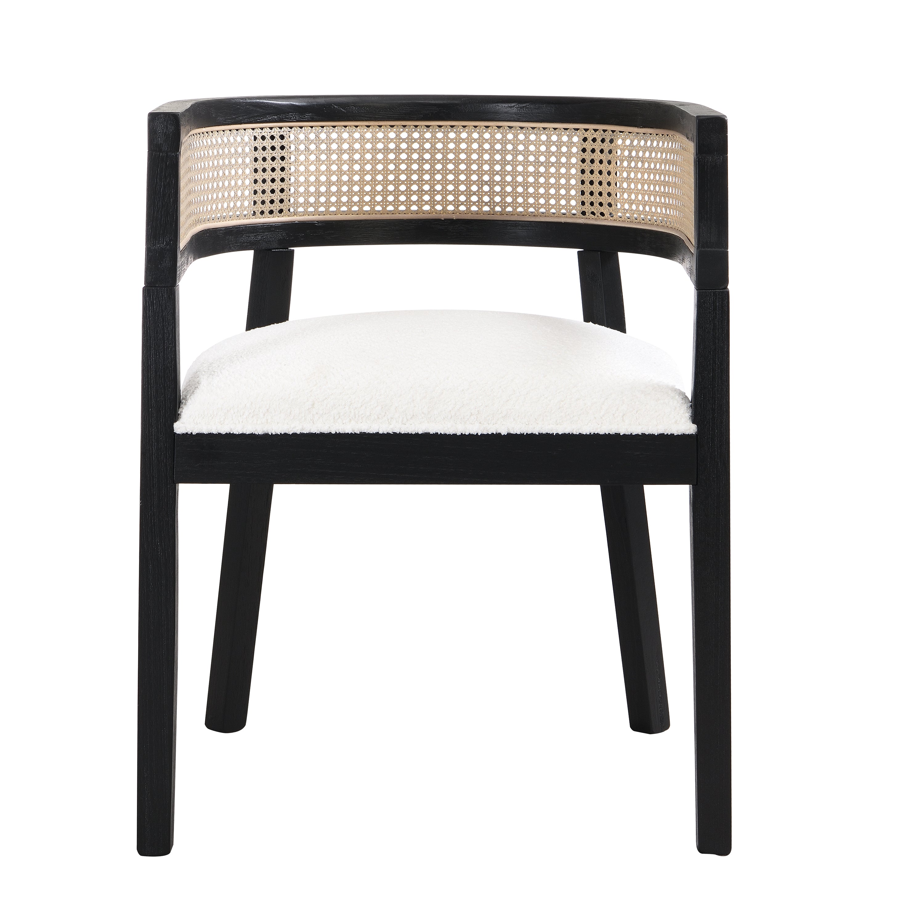 Asbury 7-Piece Mid-Century Modern Wood Upholstered Dining Set with Rattan U-Back Chairs