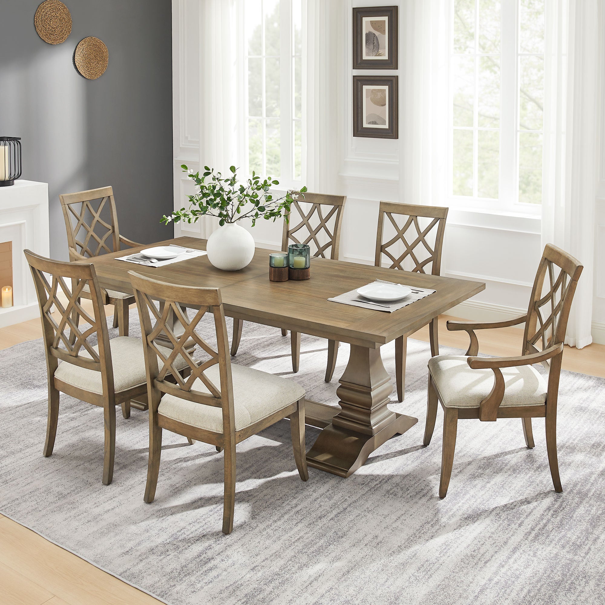 7-Piece Mid Century Extendable Wooden Dining Set