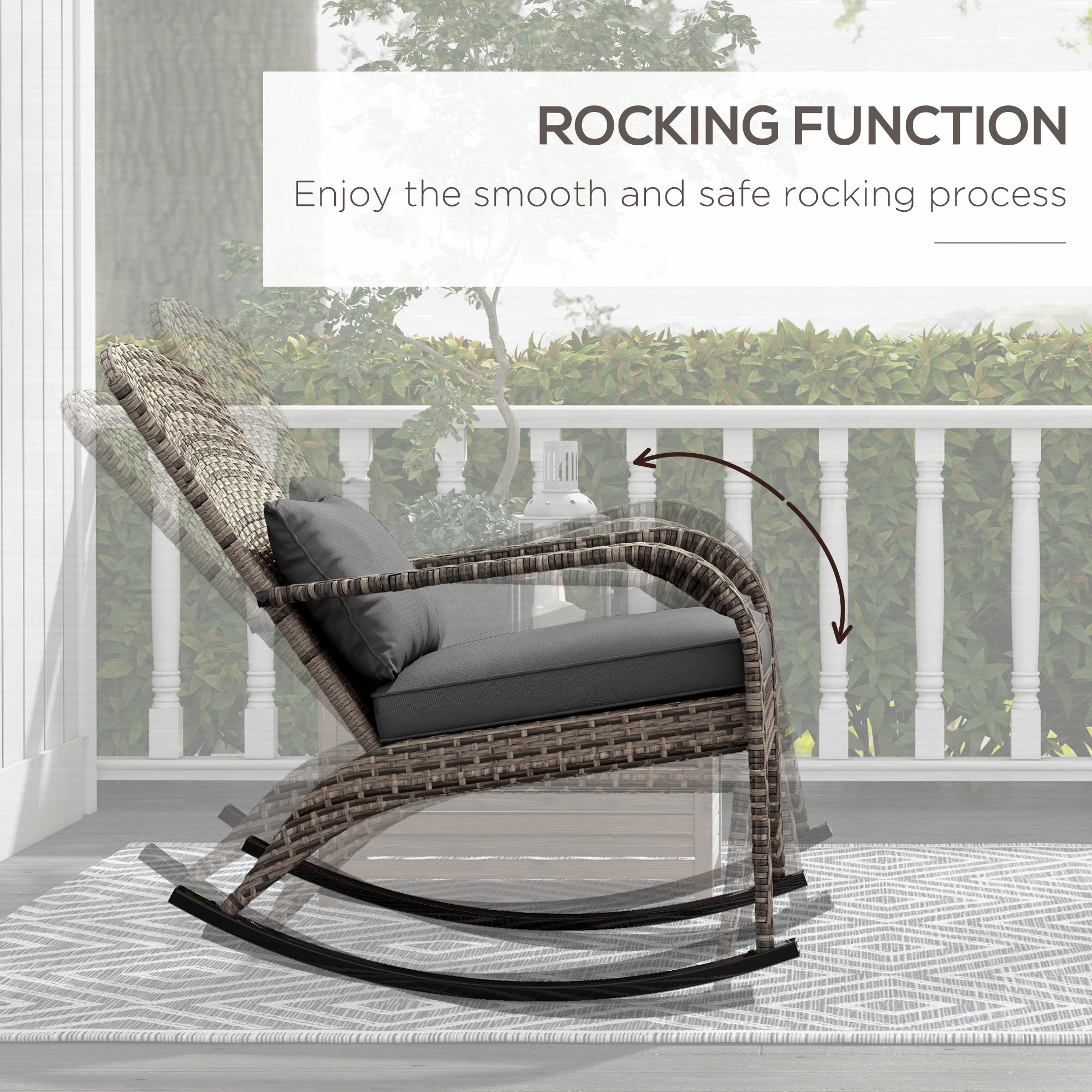 Outdoor Wicker Adirondack Rocking Chair with High Back & Seat Cushion