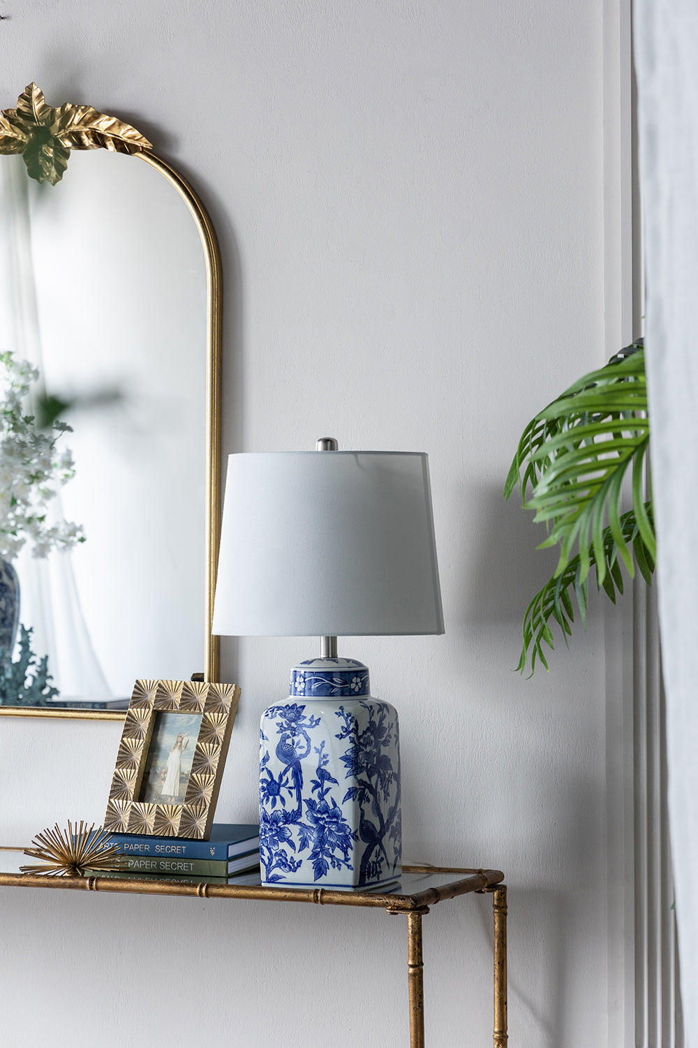 Blue and White Square Base Ceramic Vase Lamp