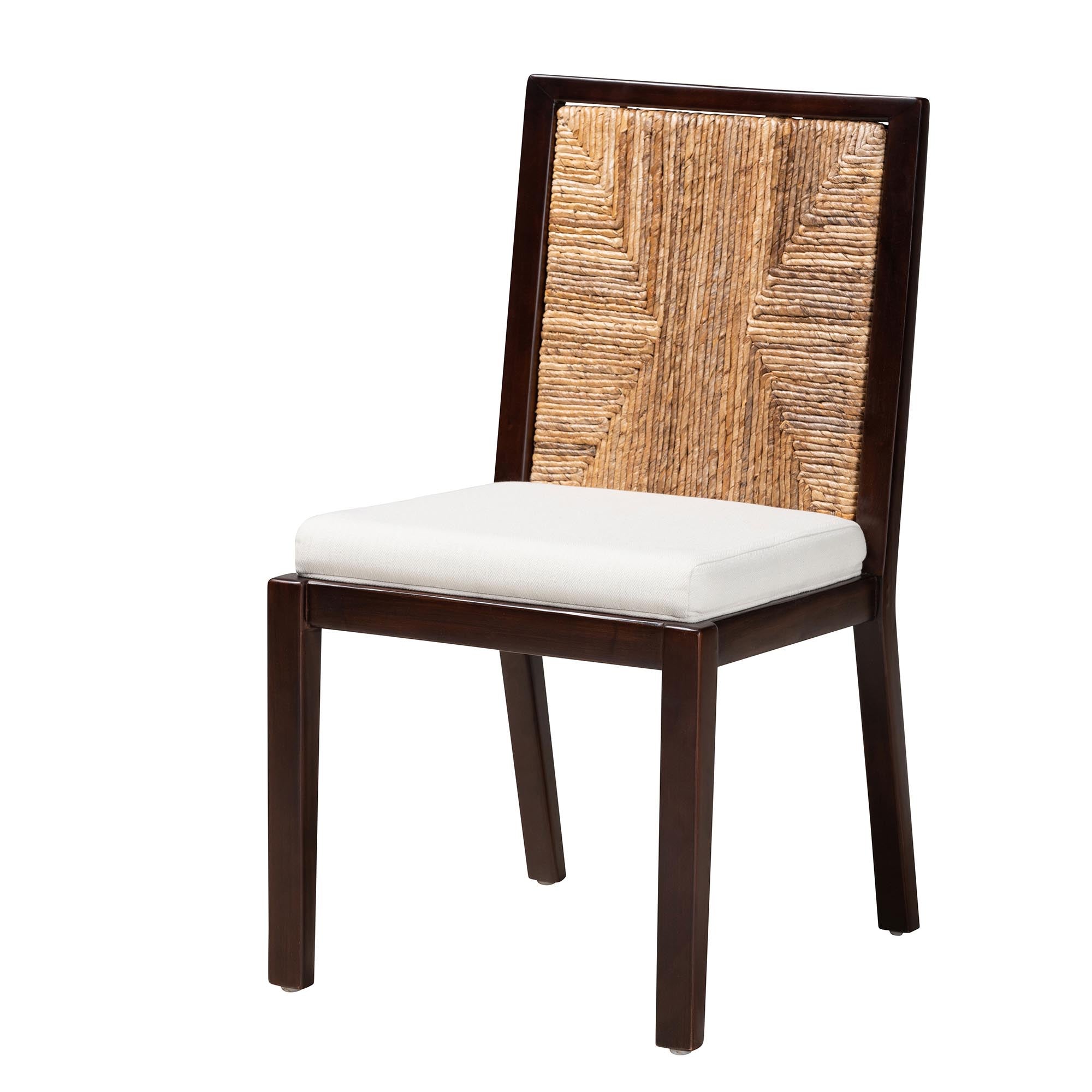 Joana Modern Bohemian Dark Brown Mahogany Wood and Natural Abaca Dining Chair