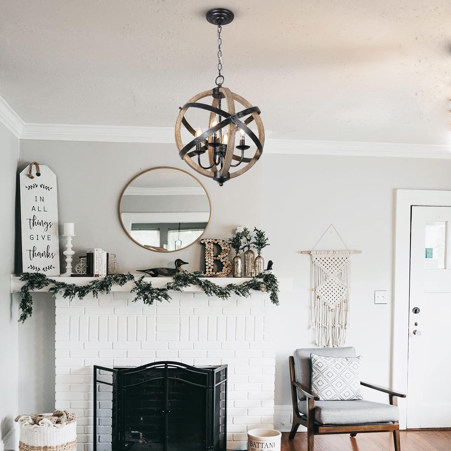 4-Light Chandelier with Adjustable Height and Globe Cage Design