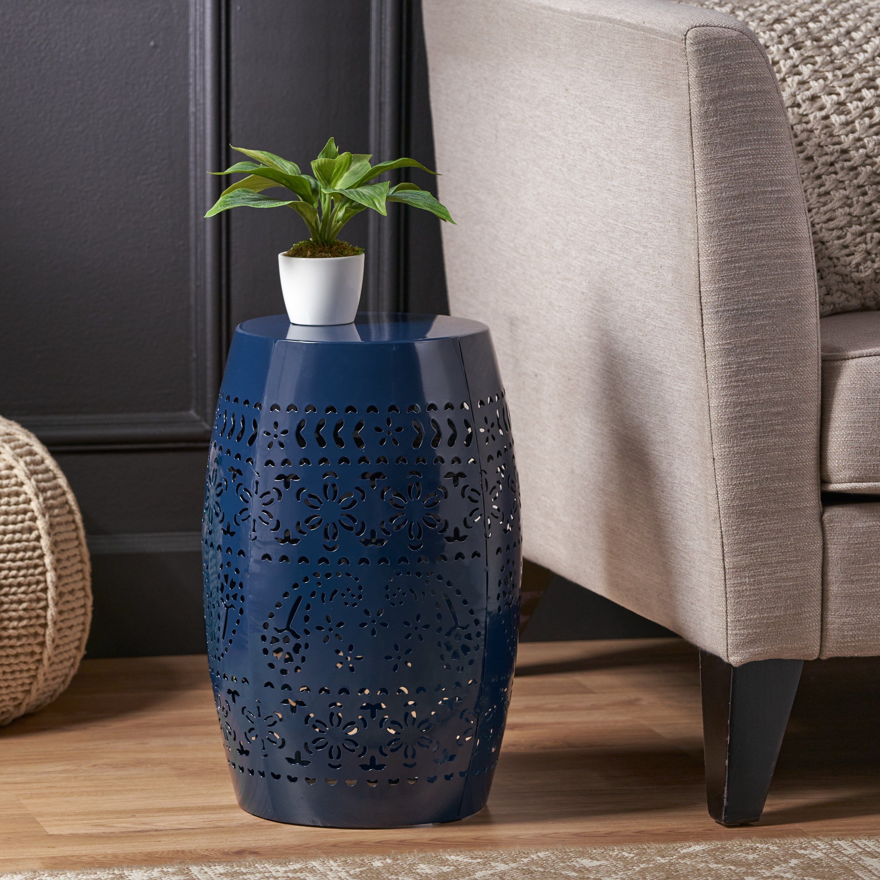 Ruby Outdoor Metal Lace Cutout Accent Table