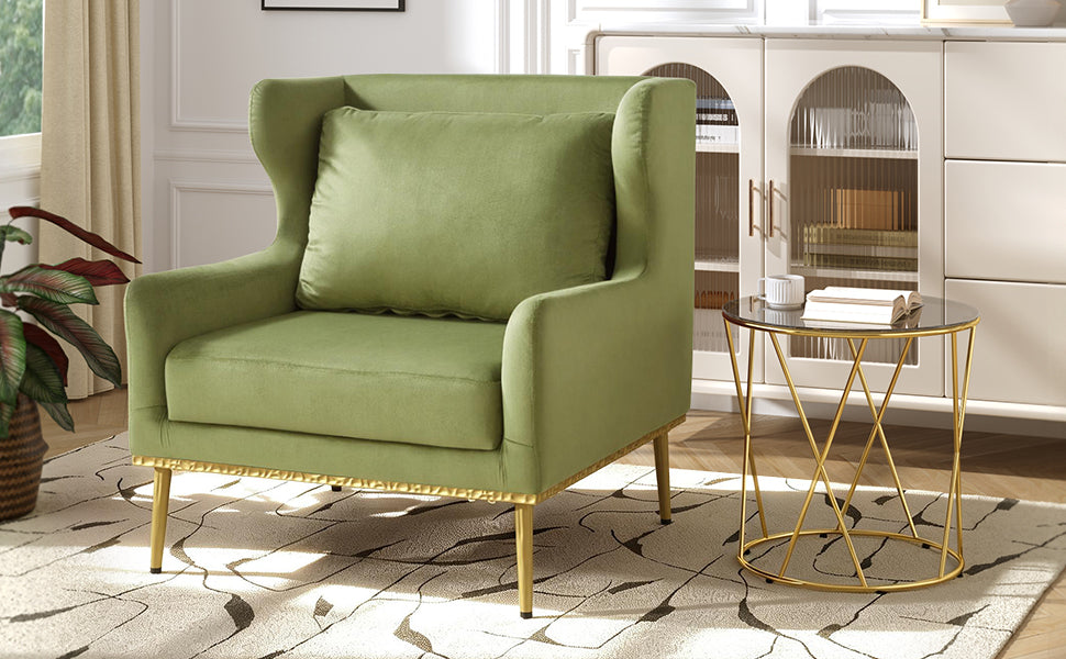 Modern Armchair Velvet Accent Chair Reading Chair Single Sofa Chair for Living Room, Bedroom, or Reading Corner, Beige