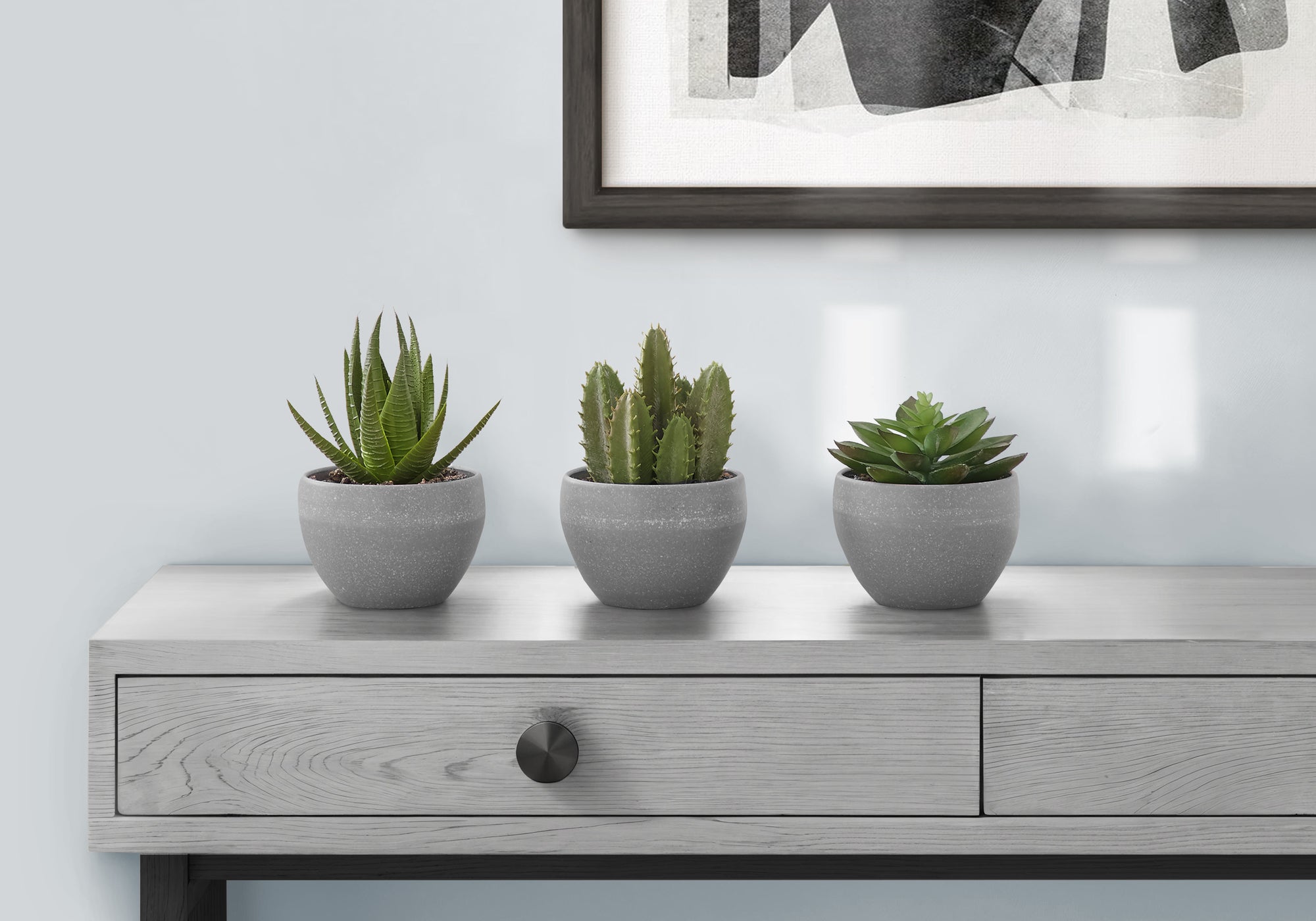 6" Faux Succulents with Gray Pot, Set Of 3