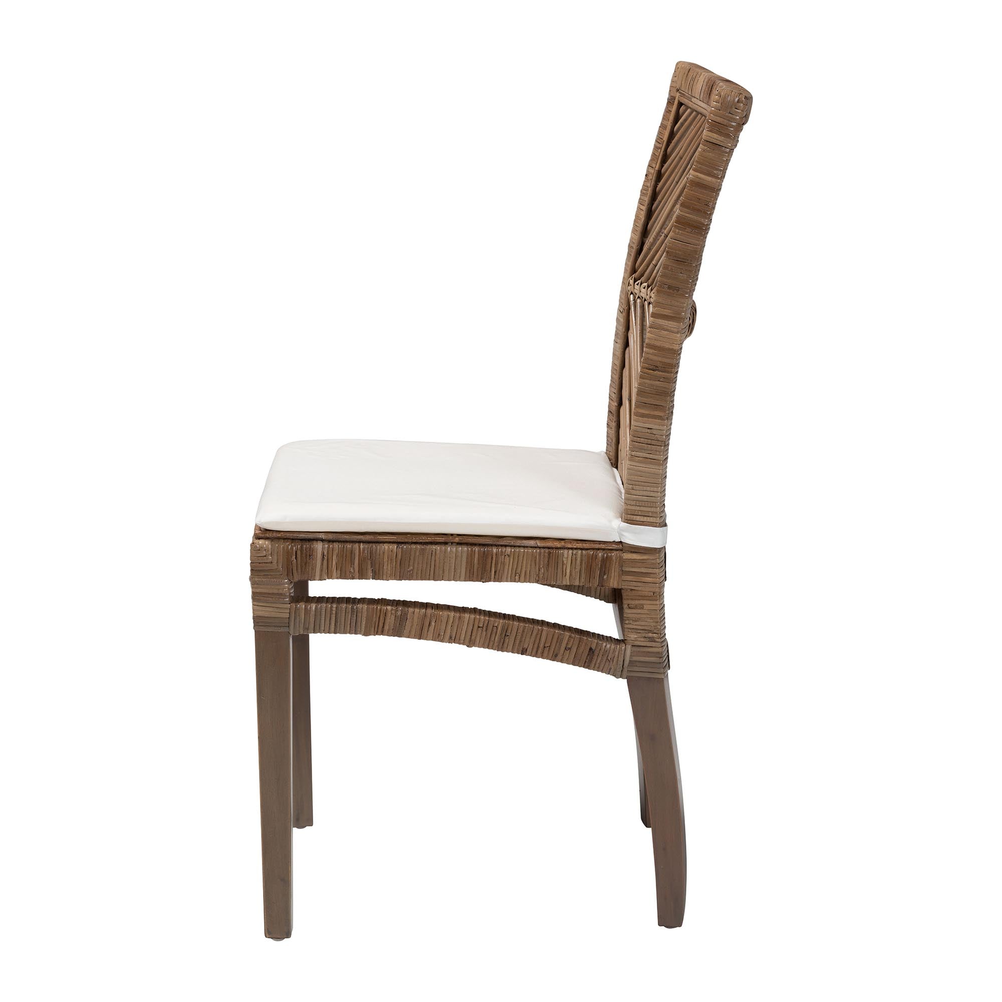 Ritu Rattan and Mahognay Wood Dining Side Chair with Cushion