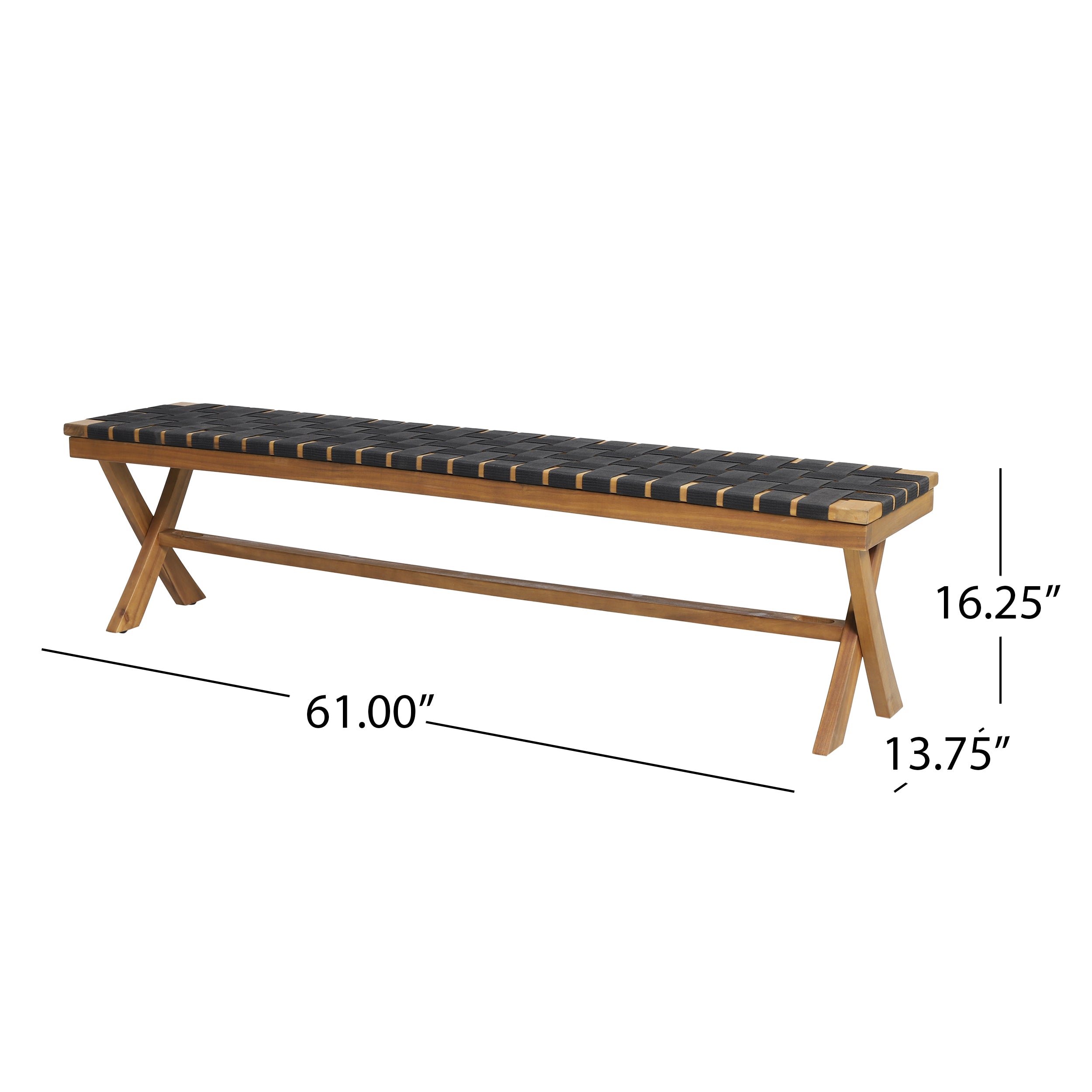 Outdoor Bench with Rope Weave Seat and X-Cross Base