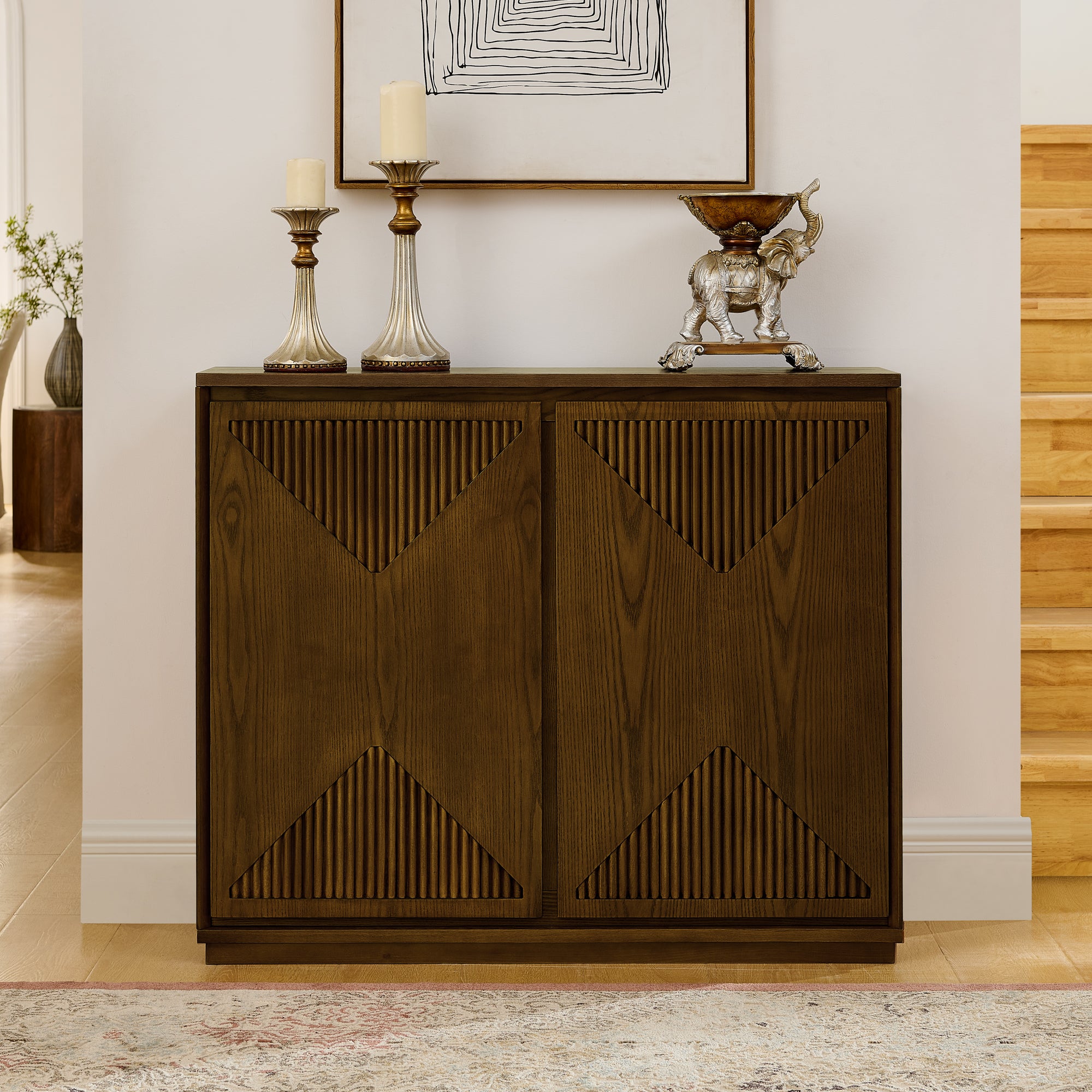 Mid Century Modern V-Shape Narrow Storage Cabinet