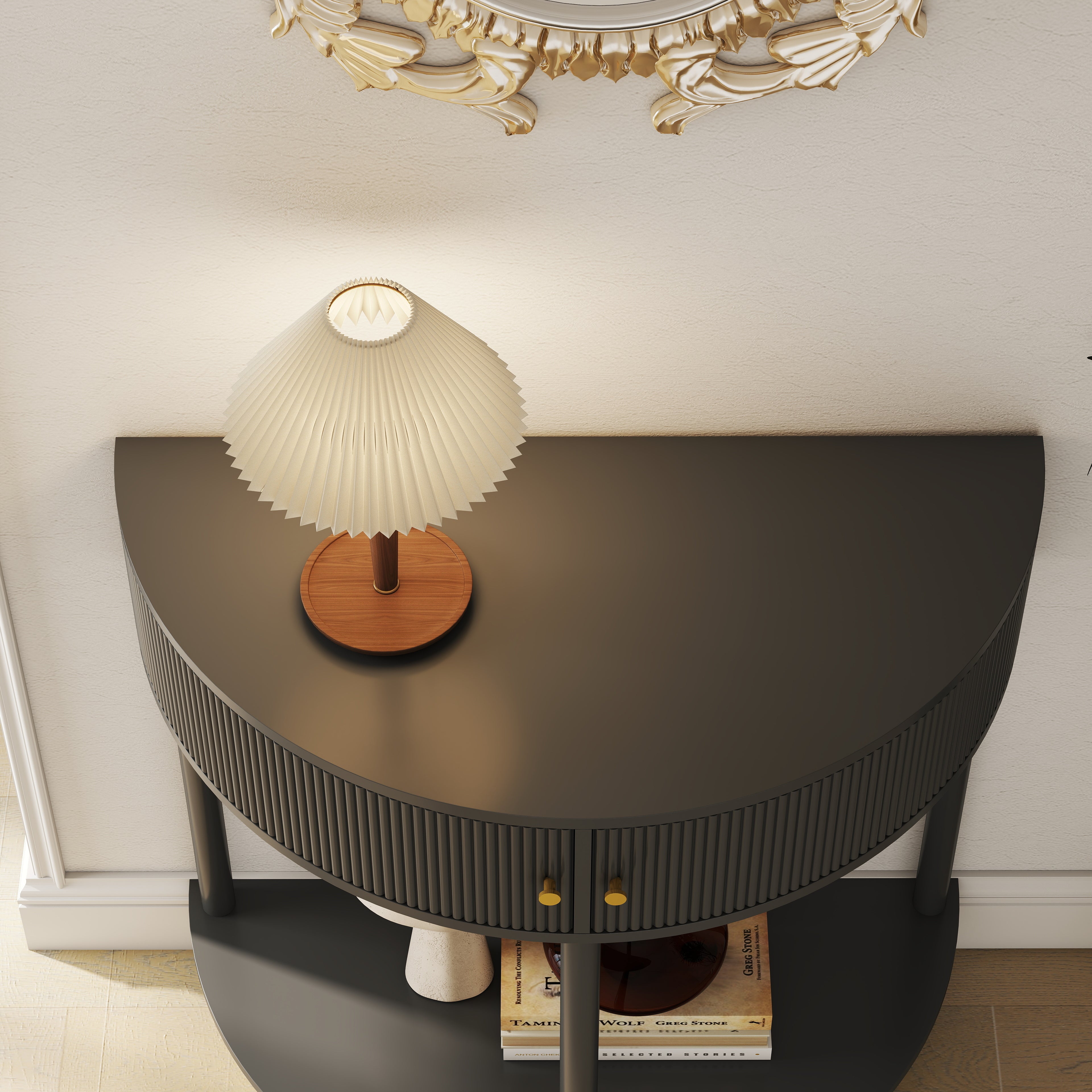 Artisan-Crafted Wave-Pattern Demi-Lune Console Table