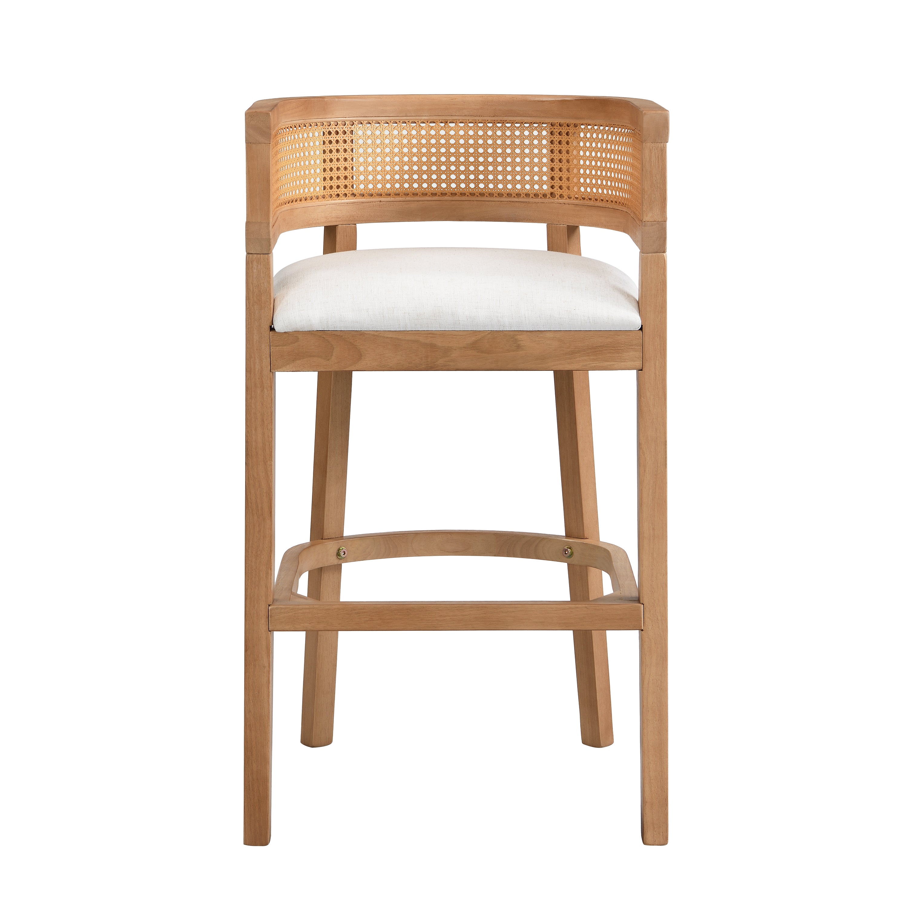 Wood And Rattan Upholstered Arm Bar Stools, Set of 2