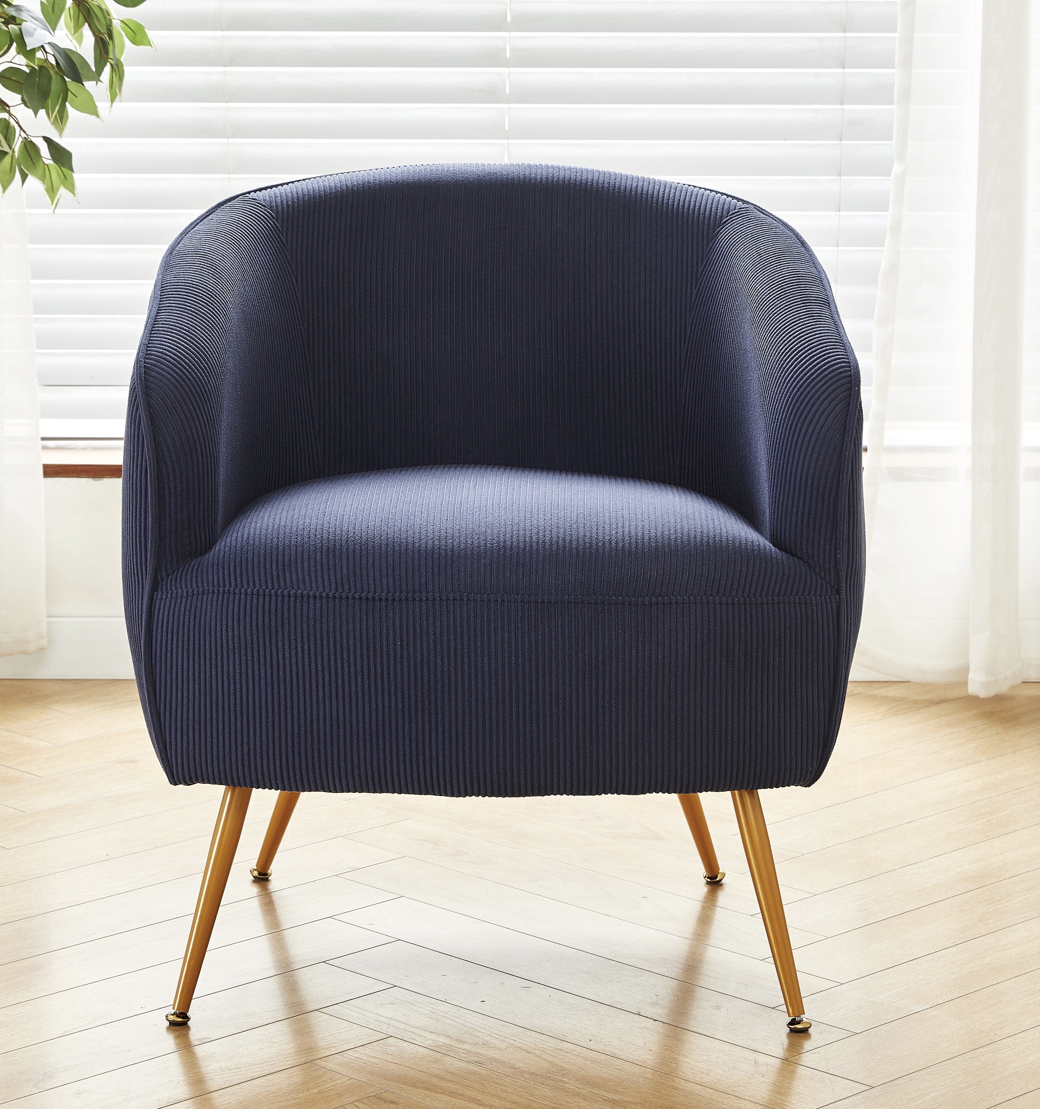 Corduroy Accent Chair with Gold Metal Legs, Modern Upholstered Armchair, Comfy Barrel Chair for Living Room Bedroom