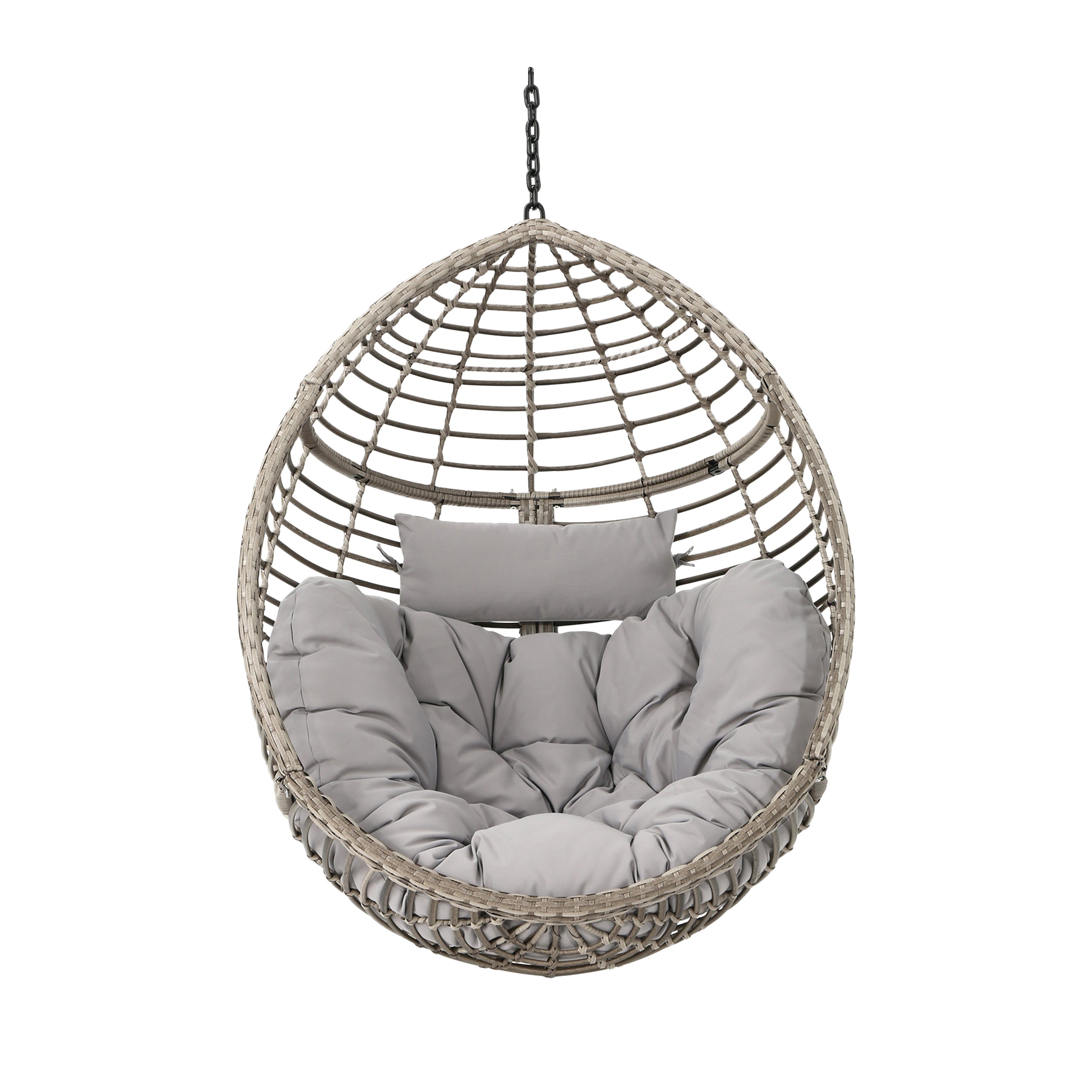 Liberation Outdoor Hanging Basket Chair with Metal Frame and Seat Cushion