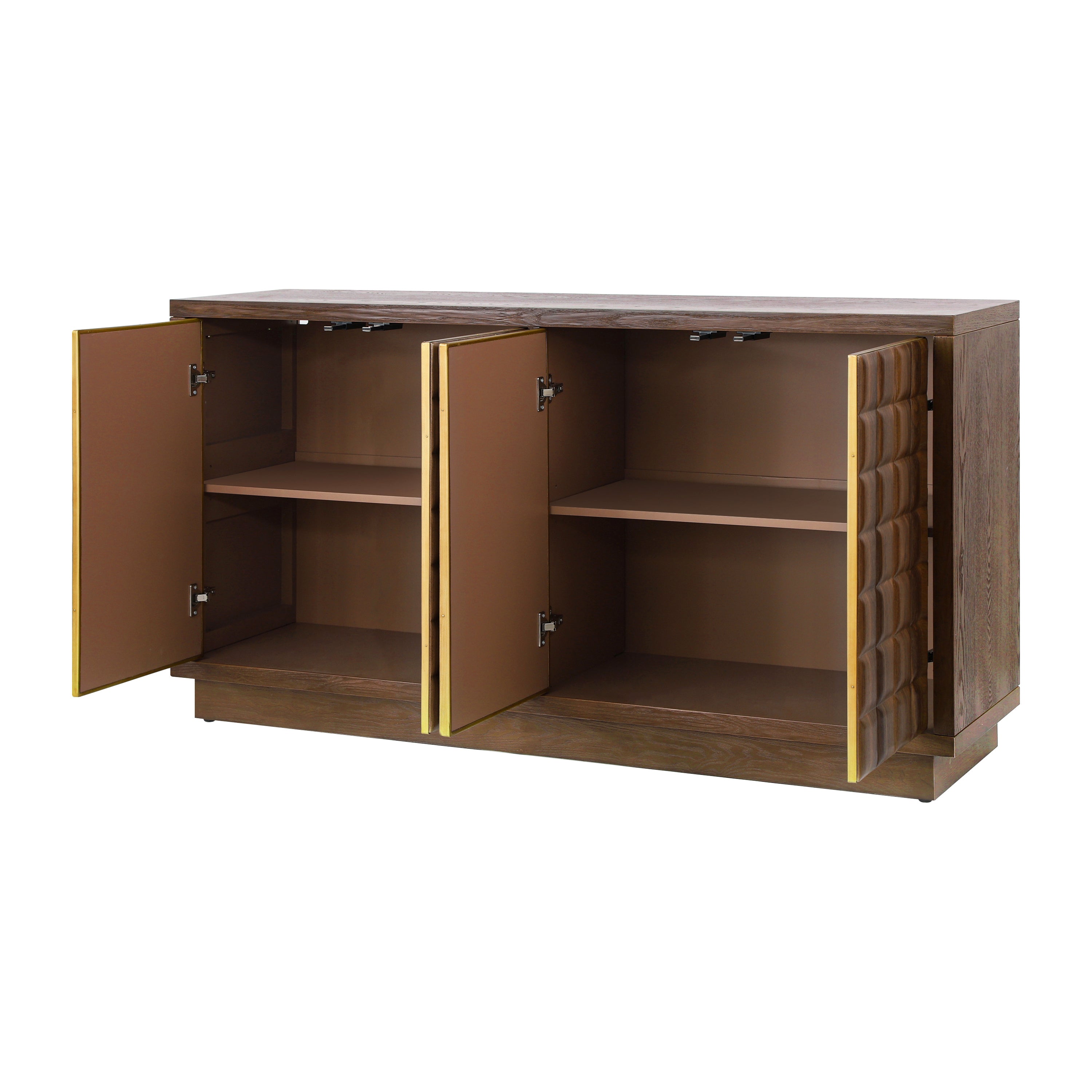Modern 4-Door Storage Cabinet with 3D Geometric Doors & Metal Trim
