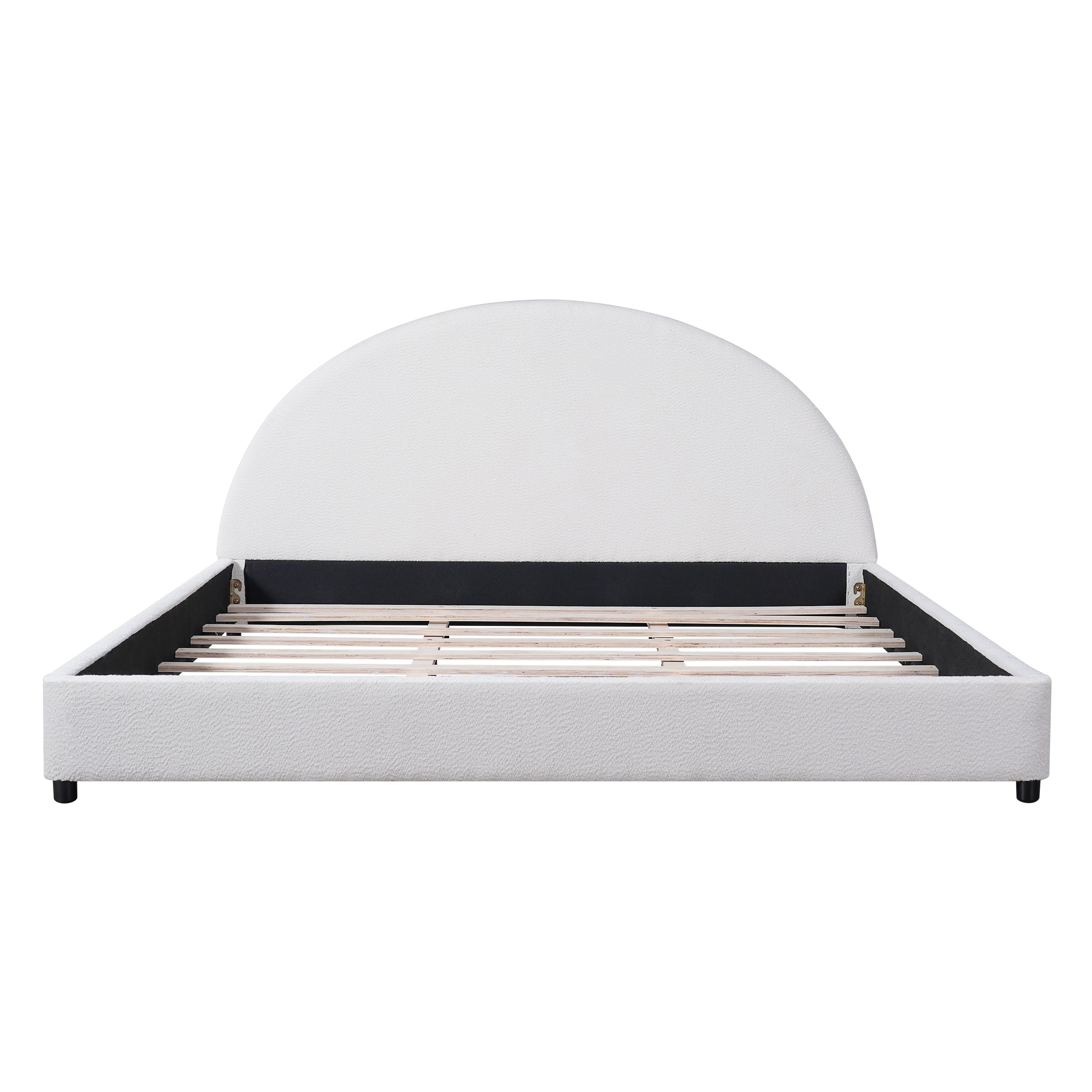 Bed Frame With Boucle Upholstered Round Curved Headboard