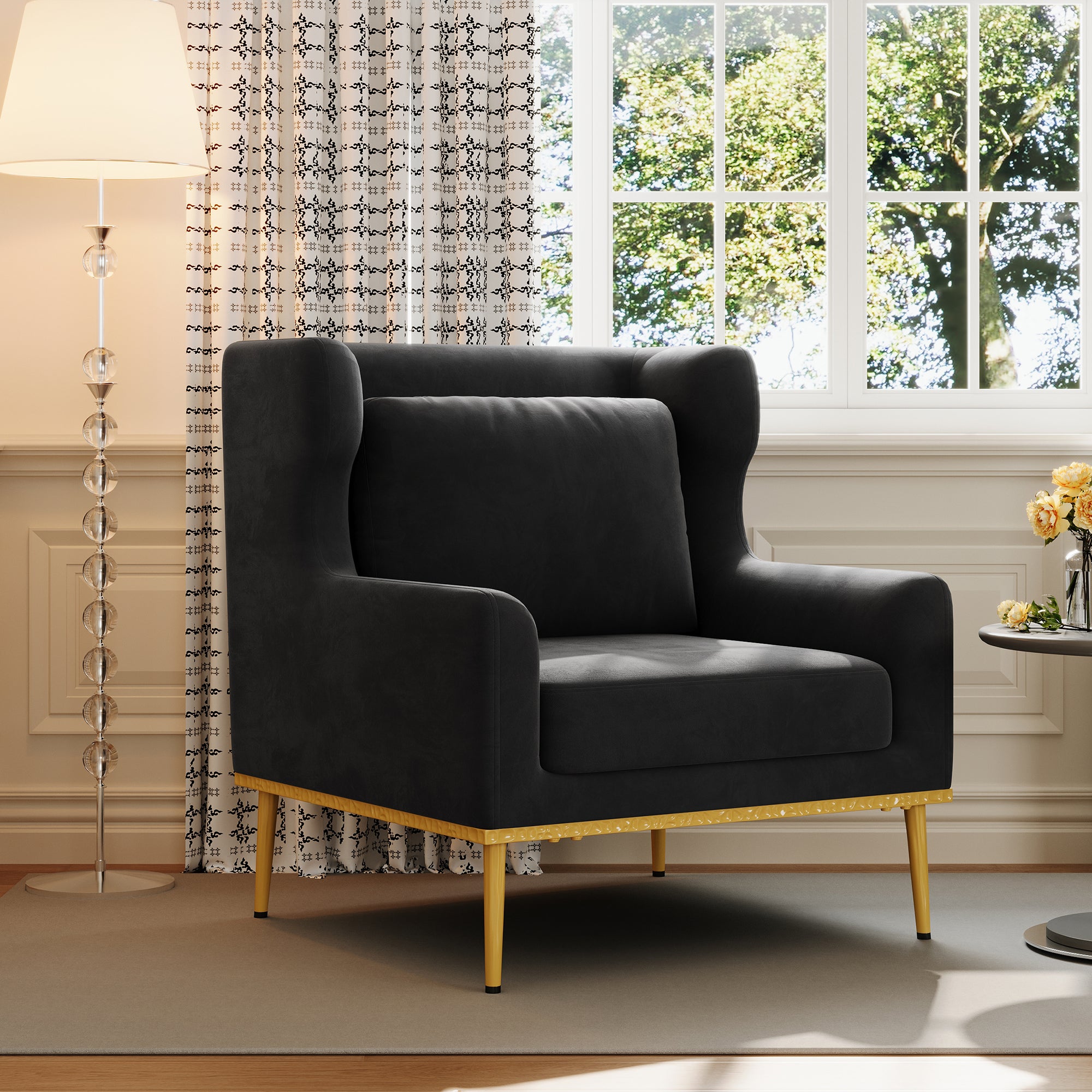 Modern Armchair Velvet Accent Chair Reading Chair Single Sofa Chair for Living Room, Bedroom, or Reading Corner, Beige