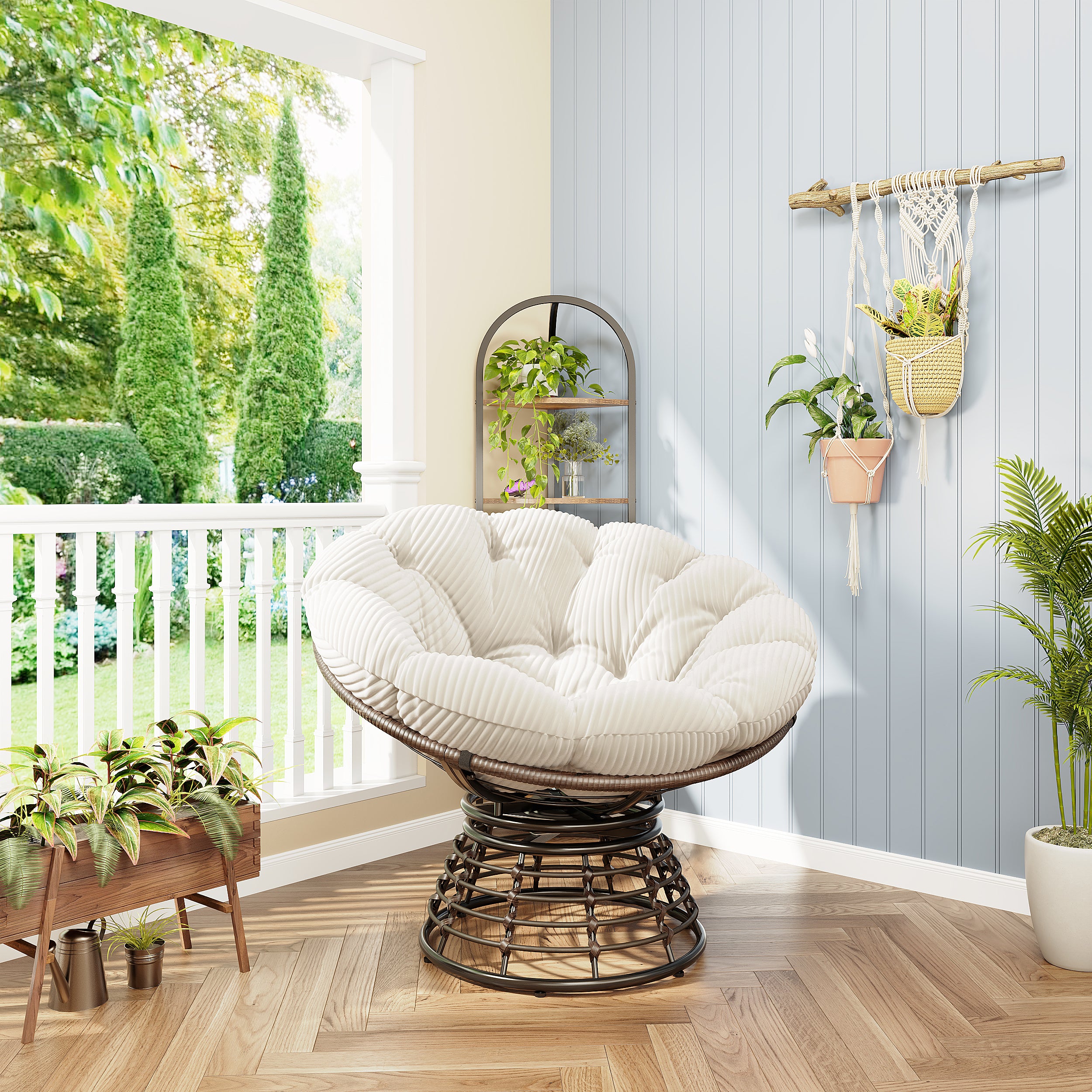 The Original Papasan™ 360° Swivel Indoor Outdoor Wicker Papasan Chair with Soft Thick Cushion