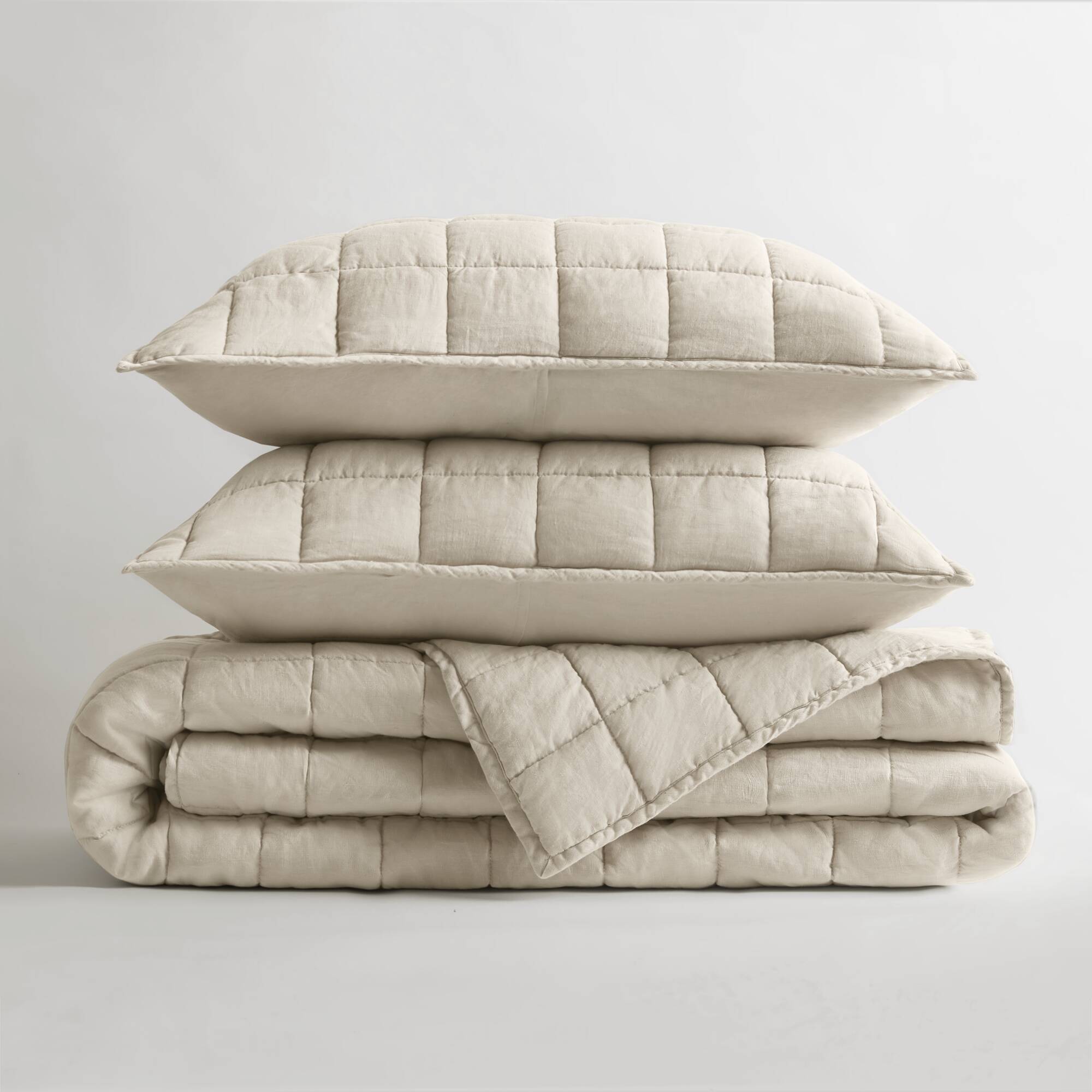 3 Piece Garment Washed French Linen Quilt Set