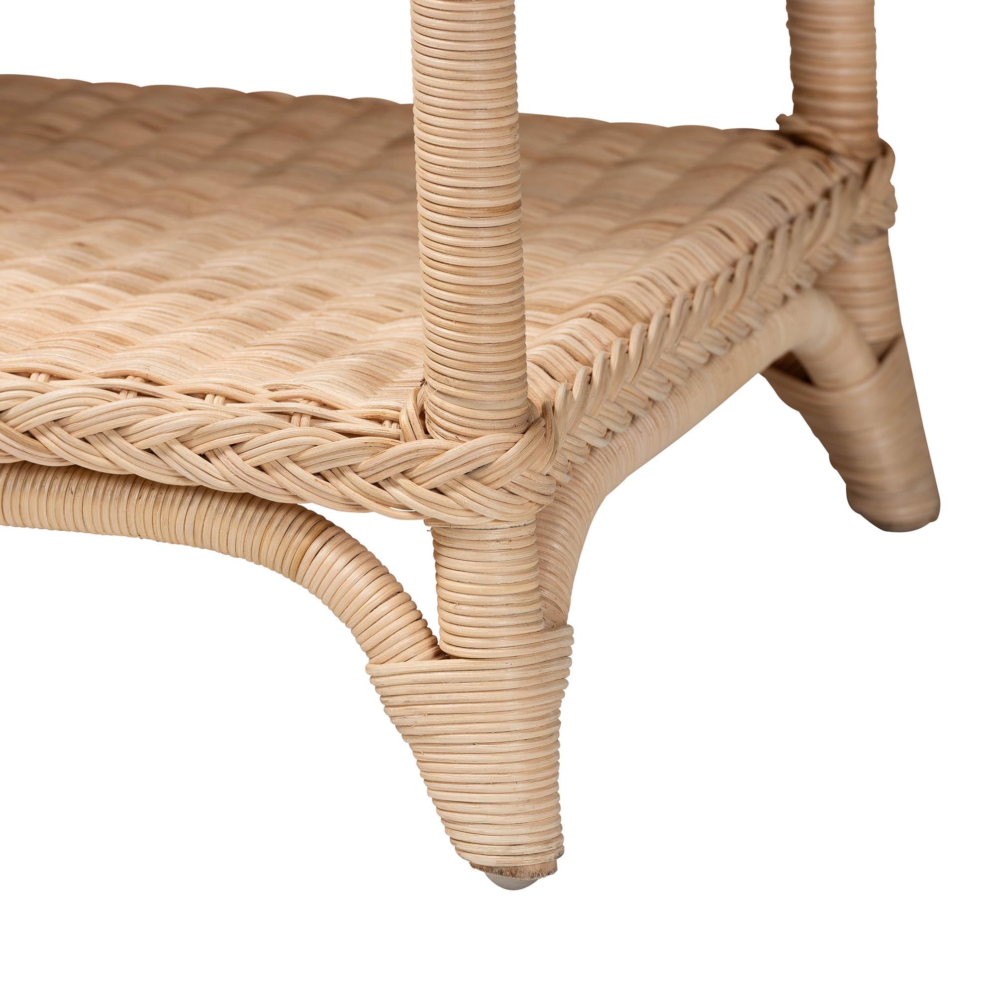 Oxford Braided Natural Rattan Console Table with Open Shelf