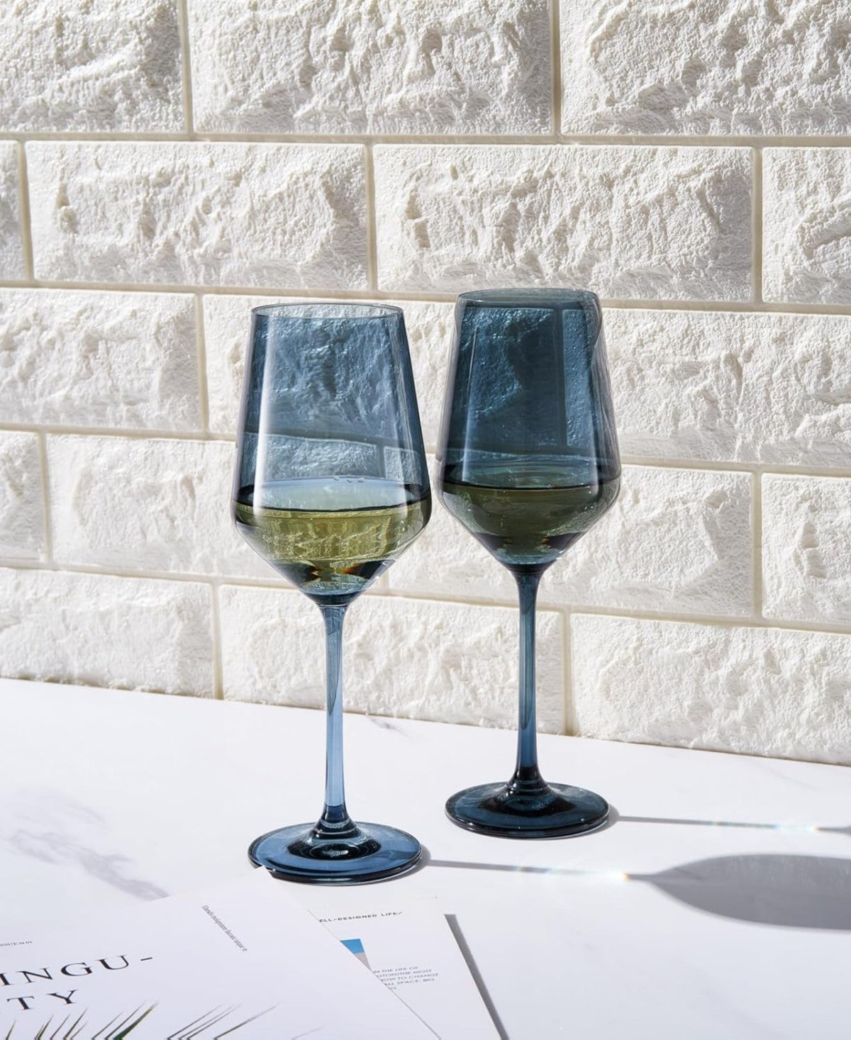 Ocean Blue Colored Crystal Wine Glasses Set of 2