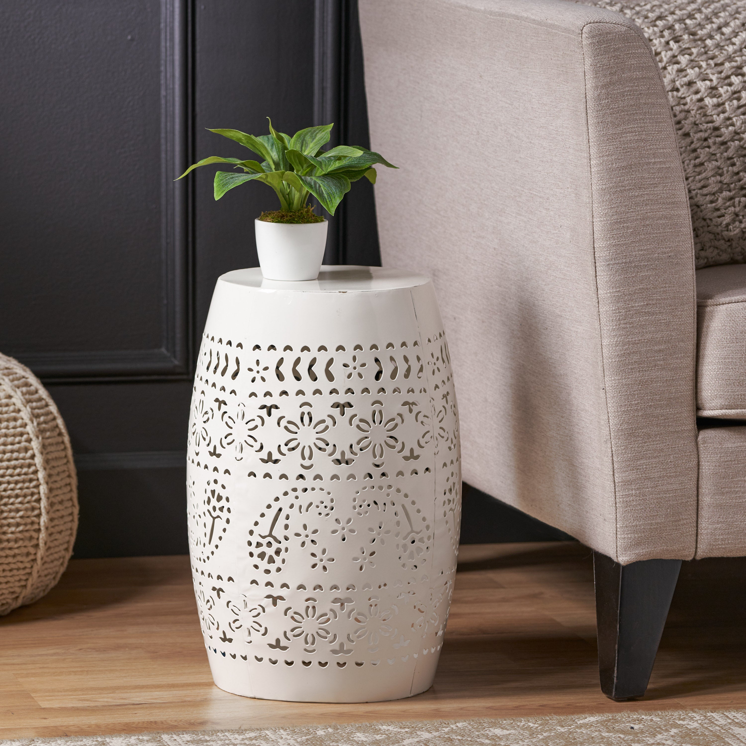 Ruby Outdoor Metal Lace Cutout Accent Table