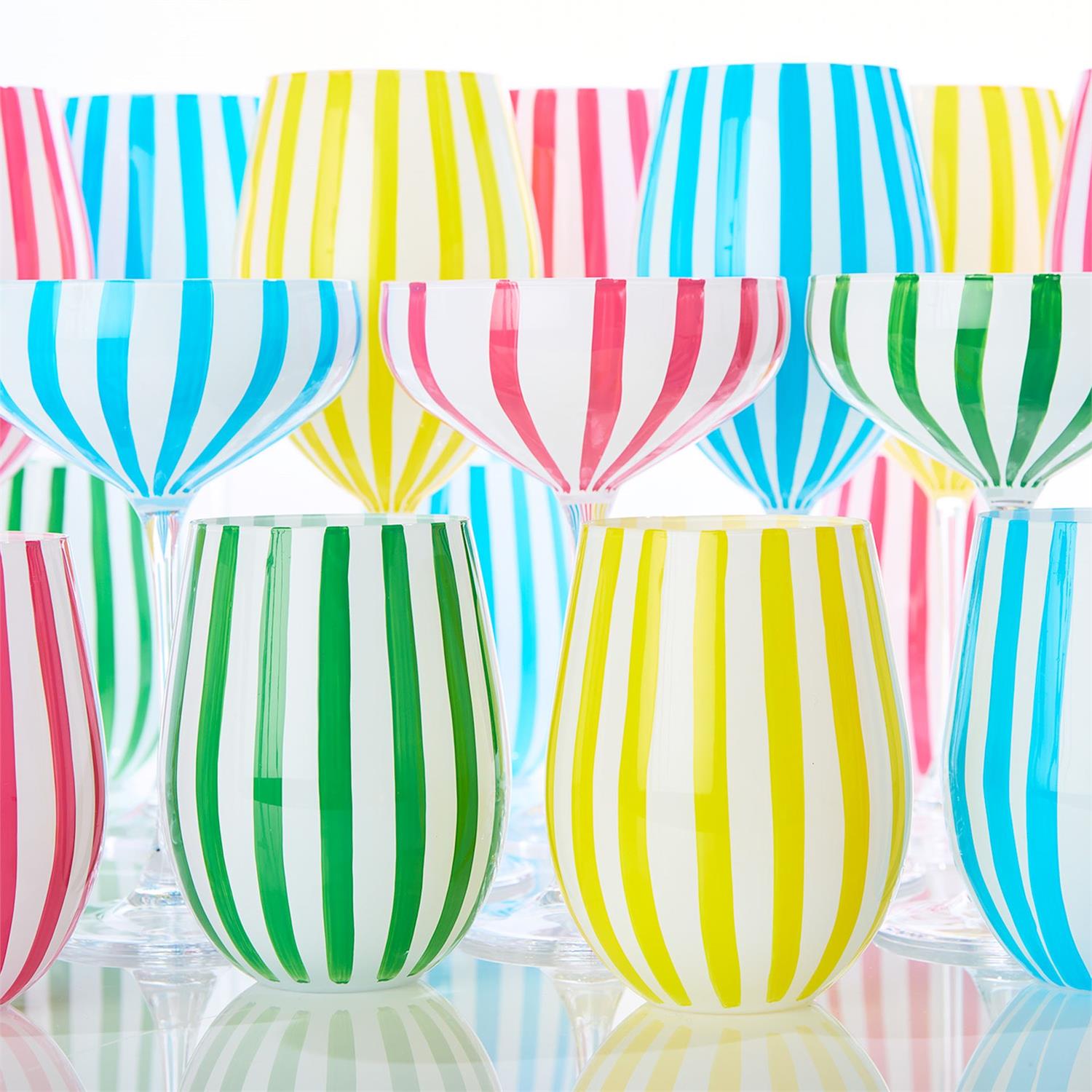 Stripe Hand-Painted Stemless Wine Glass Incl 4 Colors, Set of 4